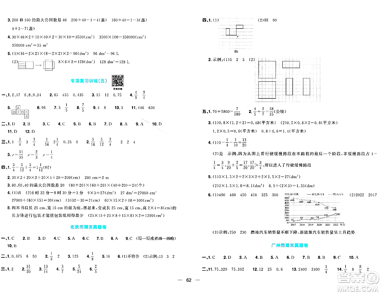 江西教育出版社2024年春陽光同學(xué)一線名師全優(yōu)好卷五年級(jí)數(shù)學(xué)下冊人教版答案