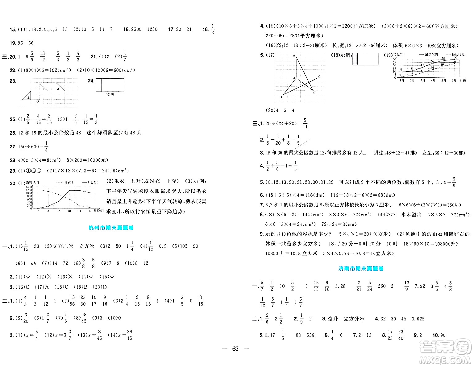 江西教育出版社2024年春陽光同學(xué)一線名師全優(yōu)好卷五年級(jí)數(shù)學(xué)下冊人教版答案