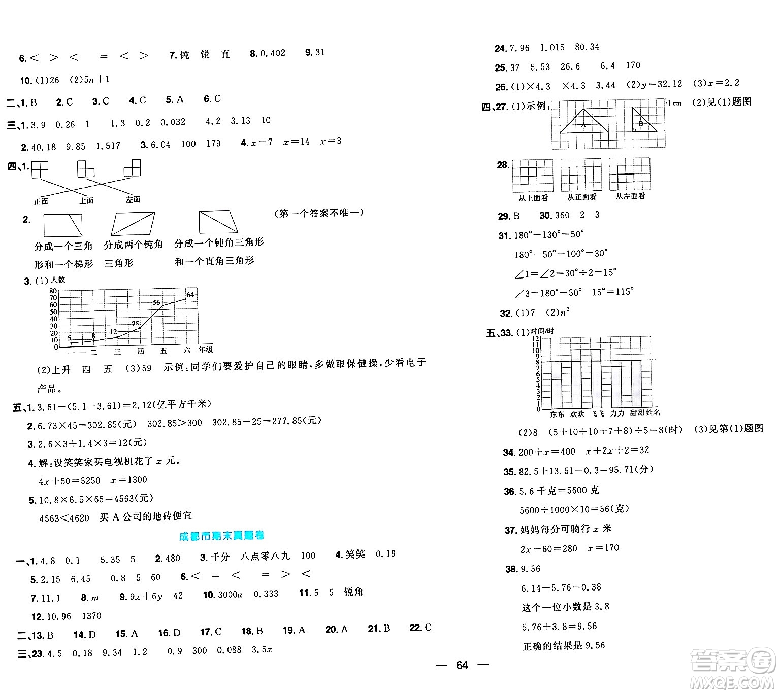江西教育出版社2024年春陽光同學(xué)一線名師全優(yōu)好卷四年級數(shù)學(xué)下冊北師大版答案