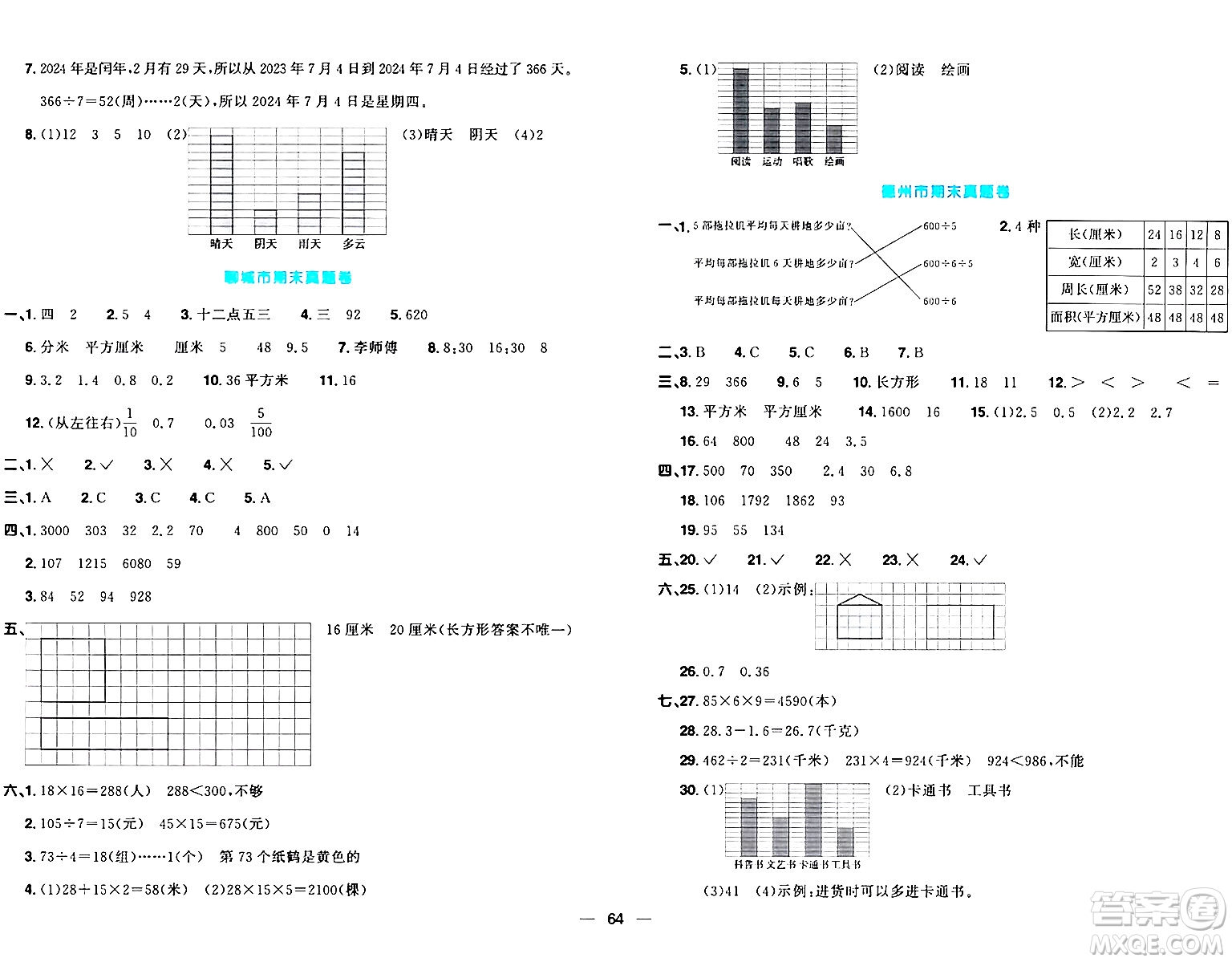 江西教育出版社2024年春陽(yáng)光同學(xué)一線名師全優(yōu)好卷三年級(jí)數(shù)學(xué)下冊(cè)青島版答案
