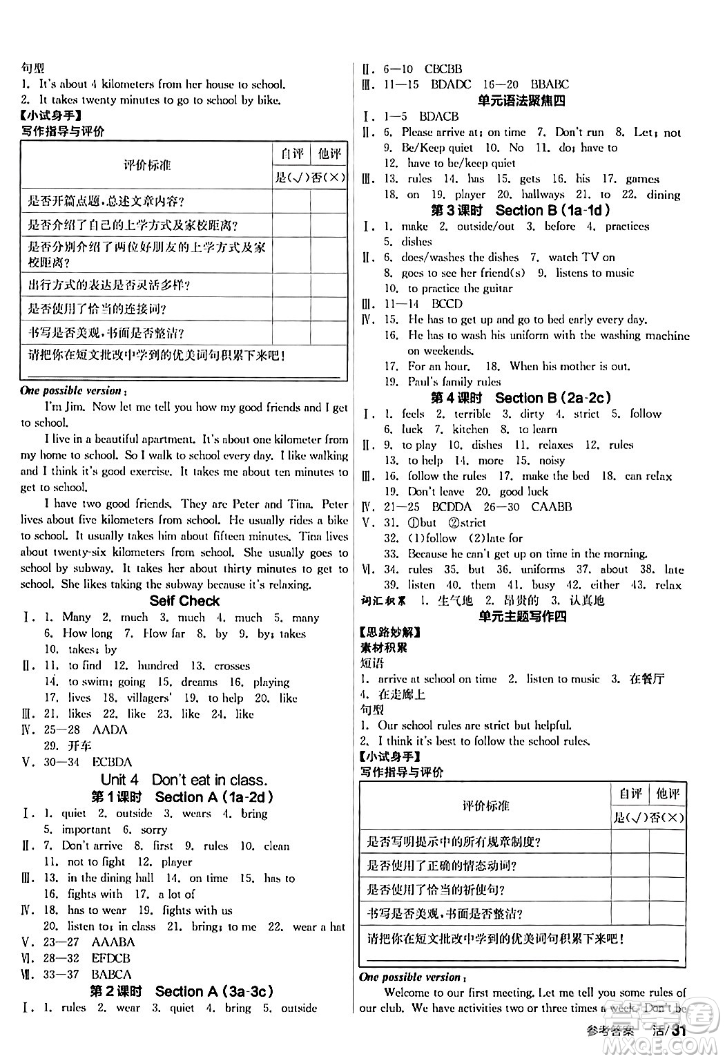 陽(yáng)光出版社2024年春全品學(xué)練考七年級(jí)英語(yǔ)下冊(cè)人教版答案