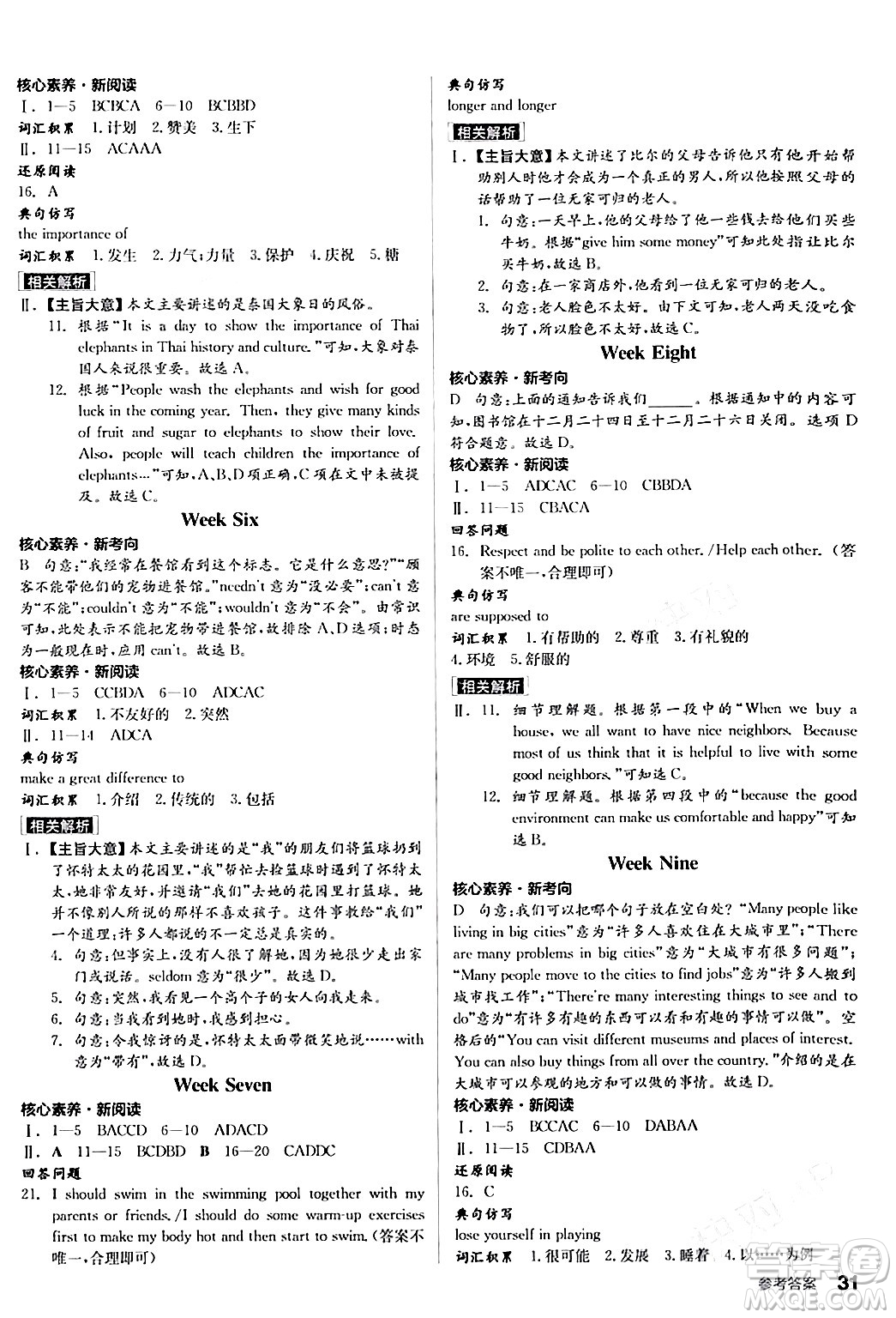 陽(yáng)光出版社2024年春全品學(xué)練考七年級(jí)英語(yǔ)下冊(cè)人教版答案