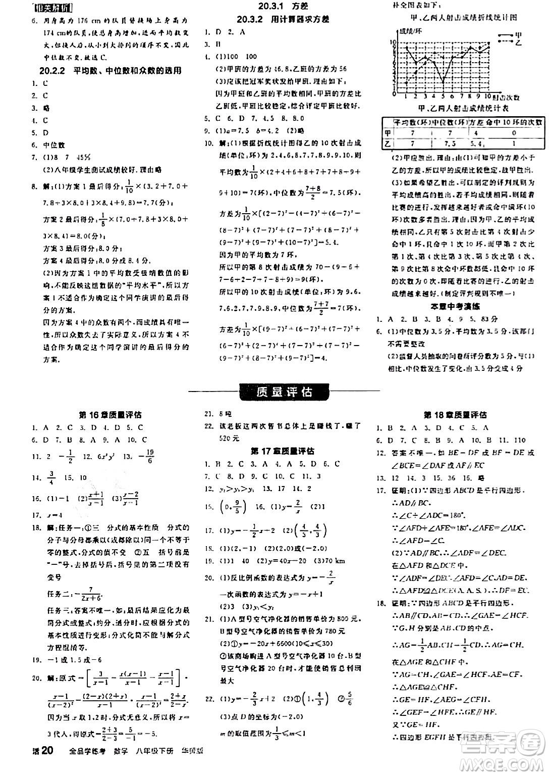 陽(yáng)光出版社2024年春全品學(xué)練考八年級(jí)數(shù)學(xué)下冊(cè)華師版答案