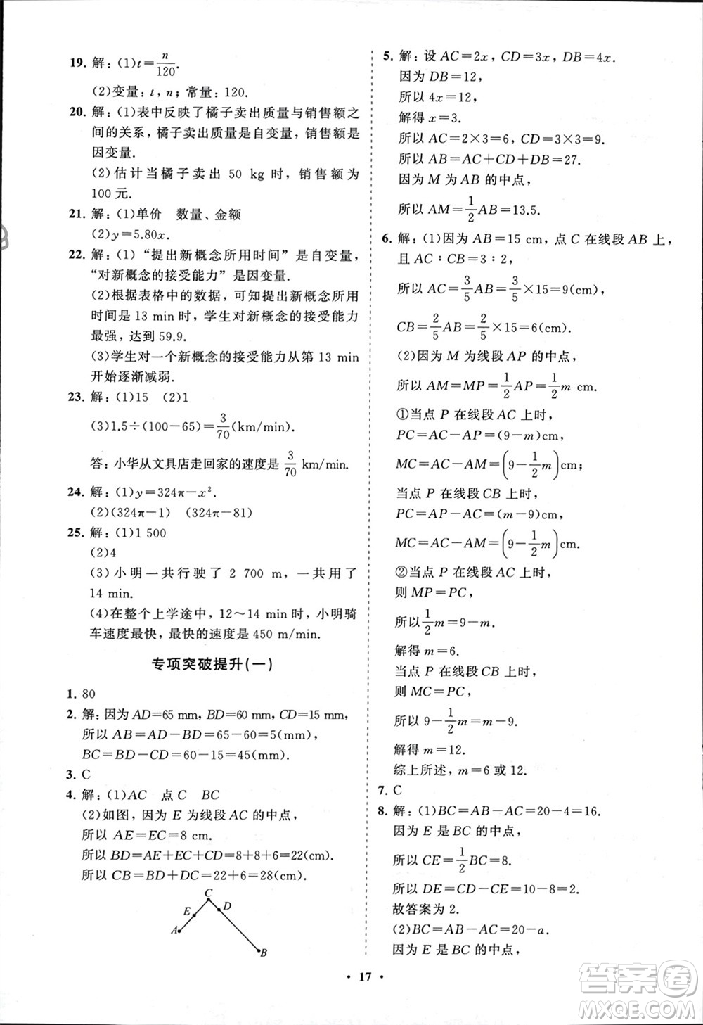 山東教育出版社2024年春初中同步練習(xí)冊(cè)分層卷六年級(jí)數(shù)學(xué)下冊(cè)五四制魯教版參考答案
