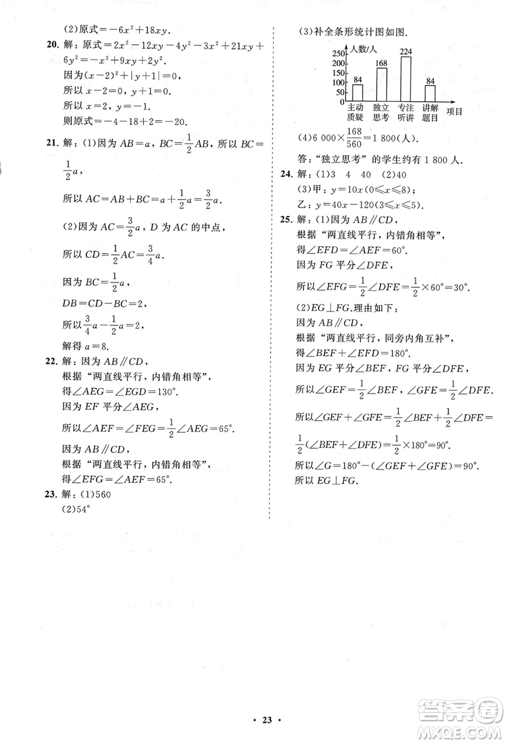 山東教育出版社2024年春初中同步練習(xí)冊(cè)分層卷六年級(jí)數(shù)學(xué)下冊(cè)五四制魯教版參考答案