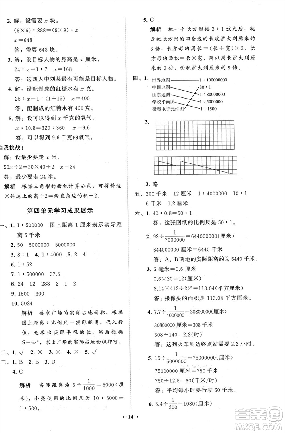 山東教育出版社2024年春小學(xué)同步練習(xí)冊(cè)分層指導(dǎo)六年級(jí)數(shù)學(xué)下冊(cè)通用版參考答案