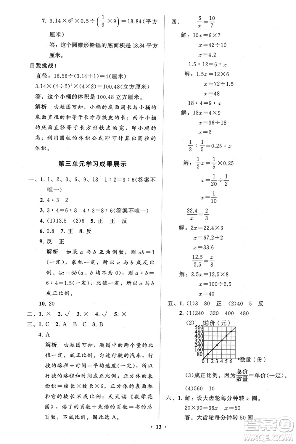 山東教育出版社2024年春小學(xué)同步練習(xí)冊(cè)分層指導(dǎo)六年級(jí)數(shù)學(xué)下冊(cè)通用版參考答案