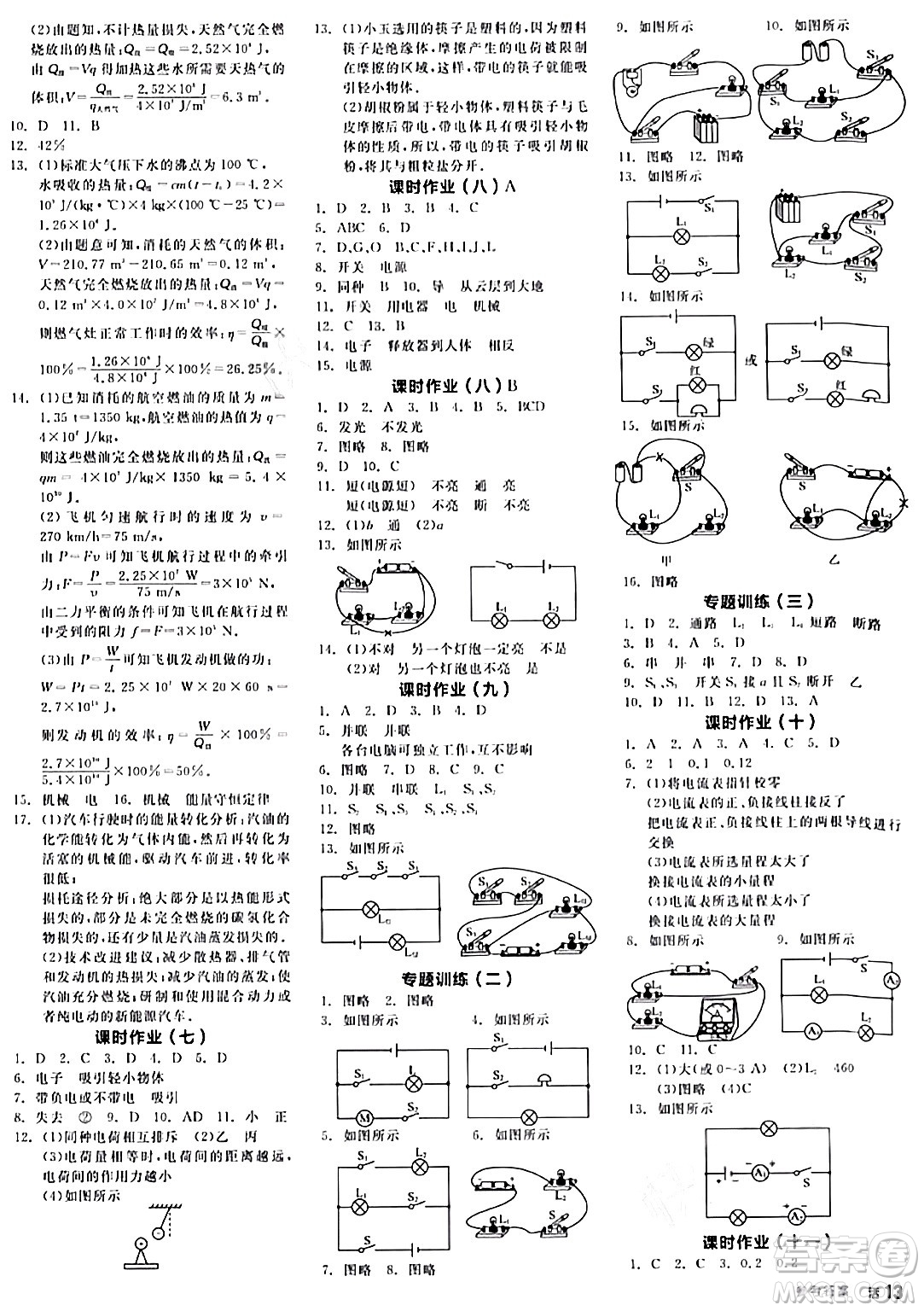 陽(yáng)光出版社2024年春全品學(xué)練考九年級(jí)物理下冊(cè)人教版答案