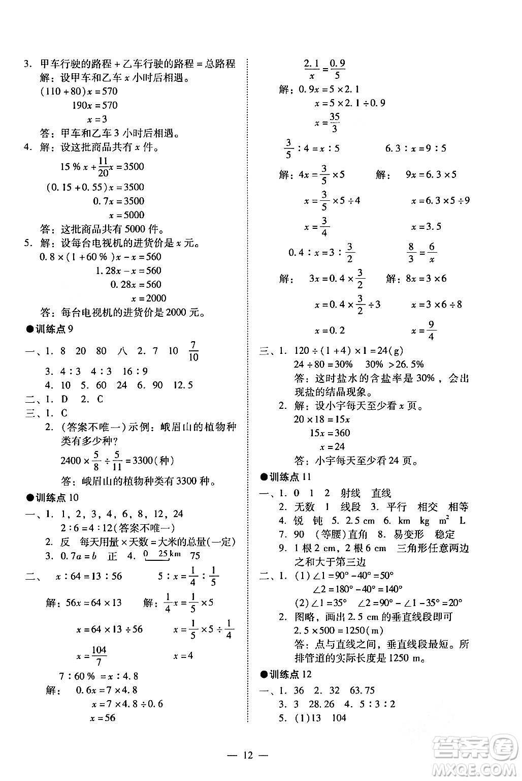 廣州出版社2024年春小學數(shù)學目標實施手冊六年級數(shù)學下冊廣州專版答案