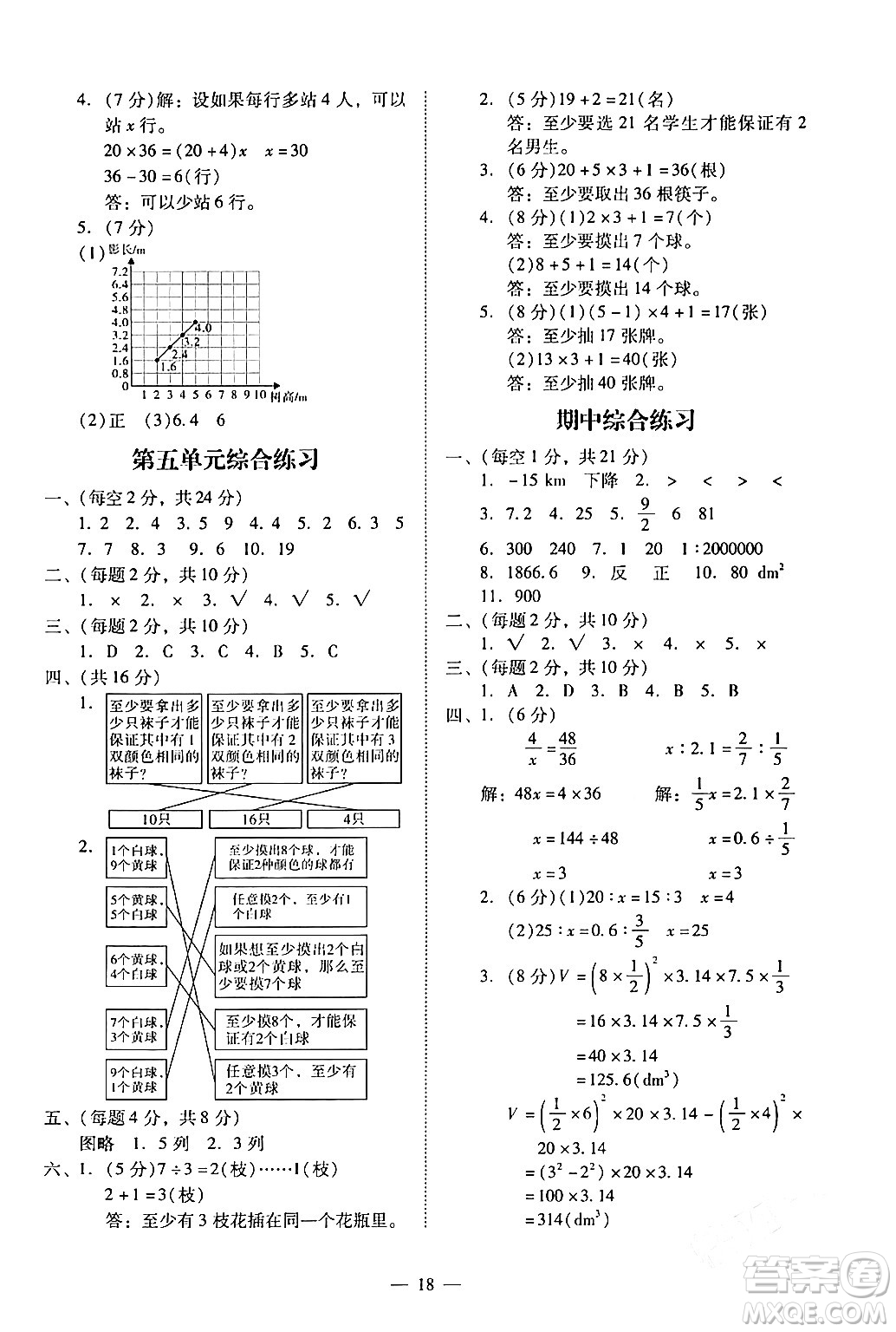 廣州出版社2024年春小學數(shù)學目標實施手冊六年級數(shù)學下冊廣州專版答案