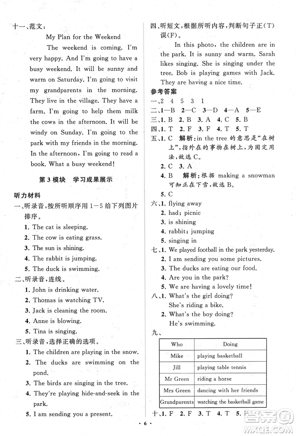 山東教育出版社2024年春小學(xué)同步練習(xí)冊分層指導(dǎo)六年級英語下冊外研版參考答案
