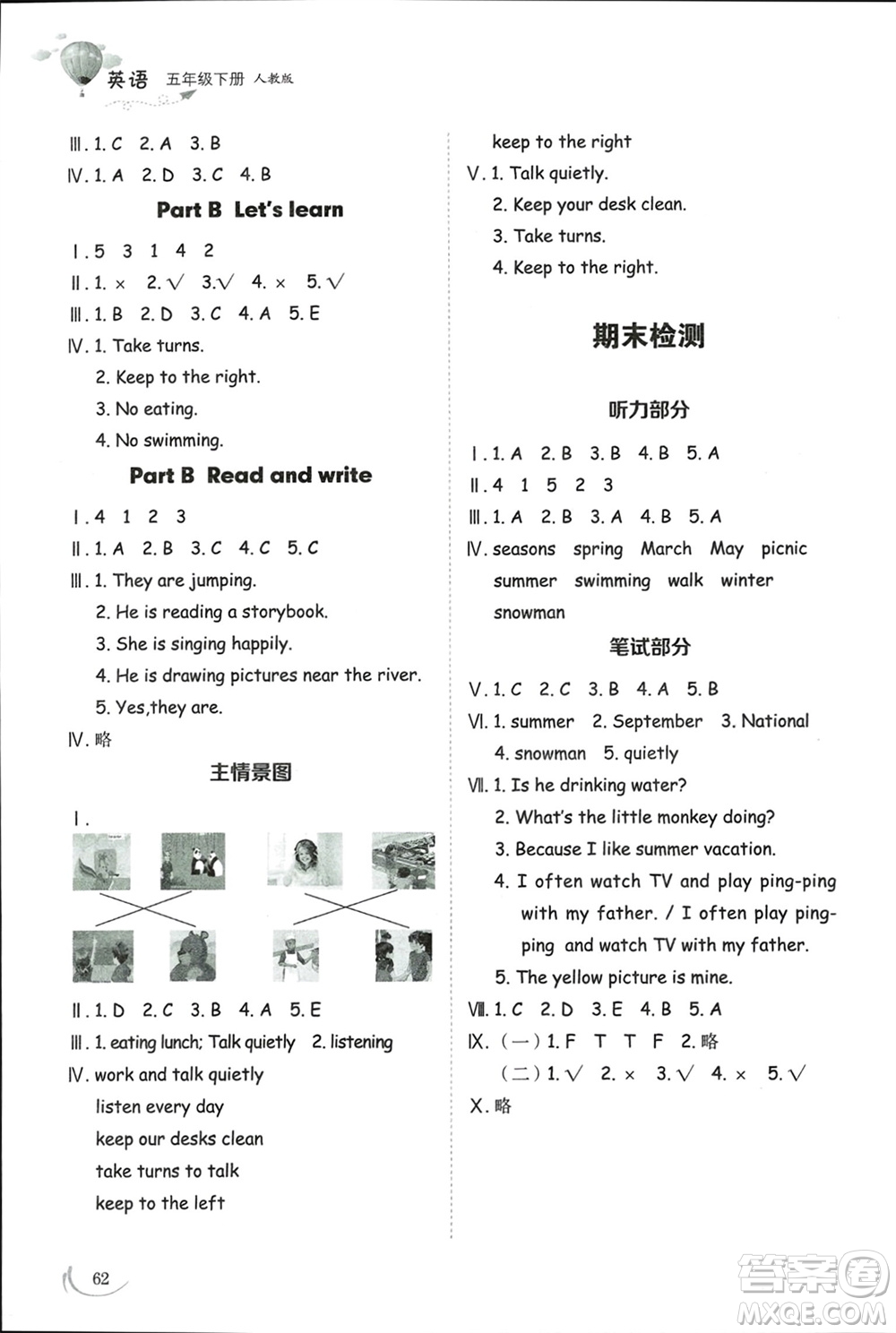 山東科學(xué)技術(shù)出版社2024年春小學(xué)同步練習(xí)冊(cè)五年級(jí)英語(yǔ)下冊(cè)人教版參考答案