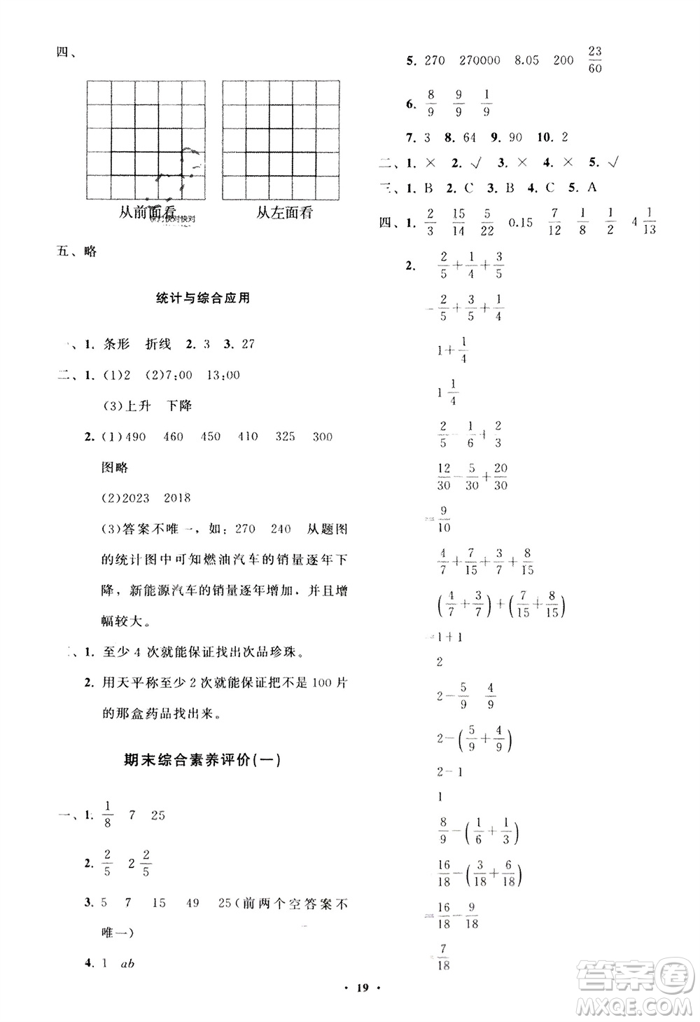山東教育出版社2024年春小學同步練習冊分層指導五年級數(shù)學下冊人教版參考答案