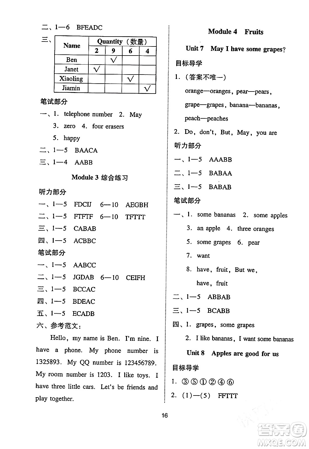 廣州出版社2024年春小學(xué)英語目標(biāo)實(shí)施手冊三年級英語下冊廣州專版答案