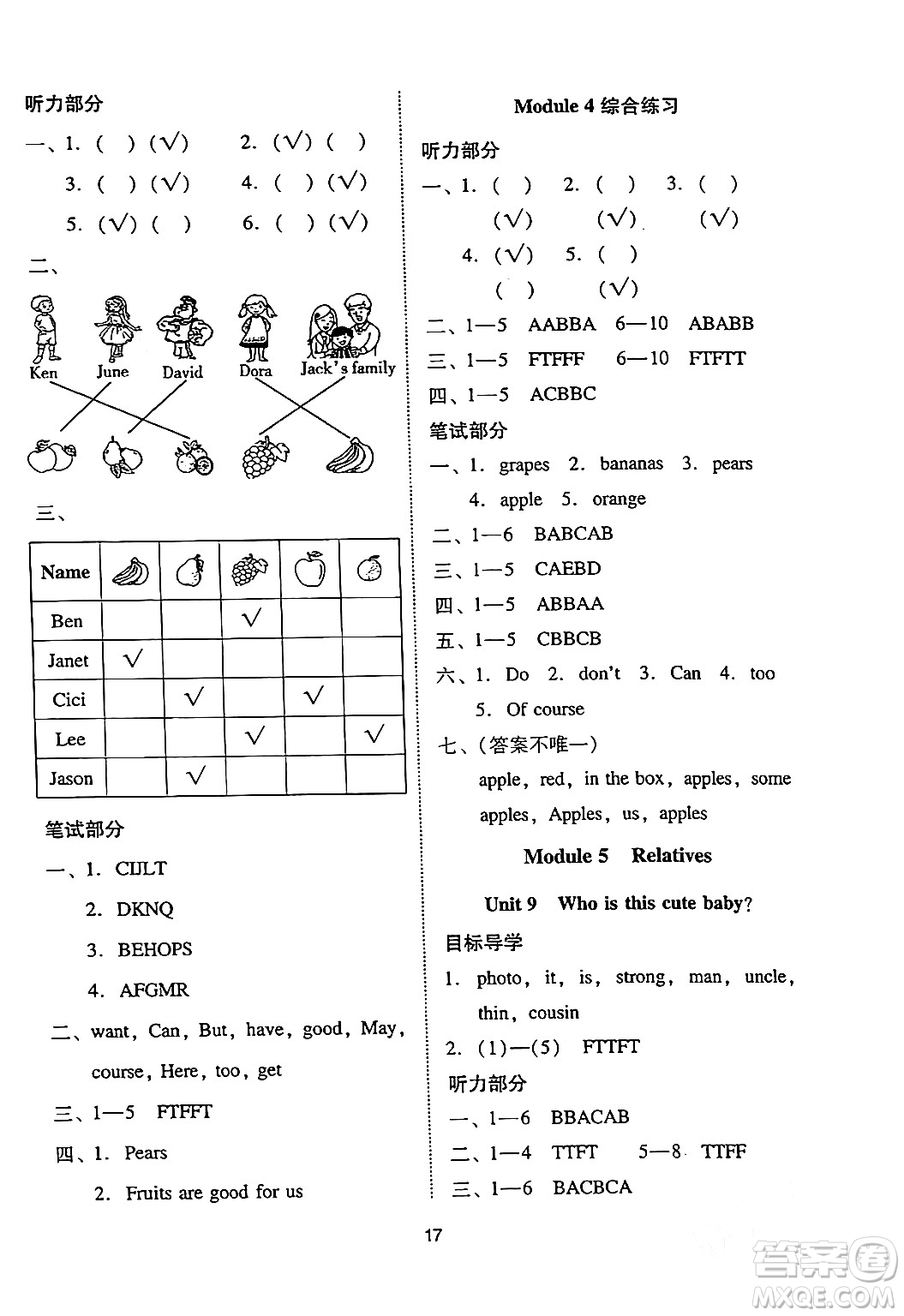 廣州出版社2024年春小學(xué)英語目標(biāo)實(shí)施手冊三年級英語下冊廣州專版答案