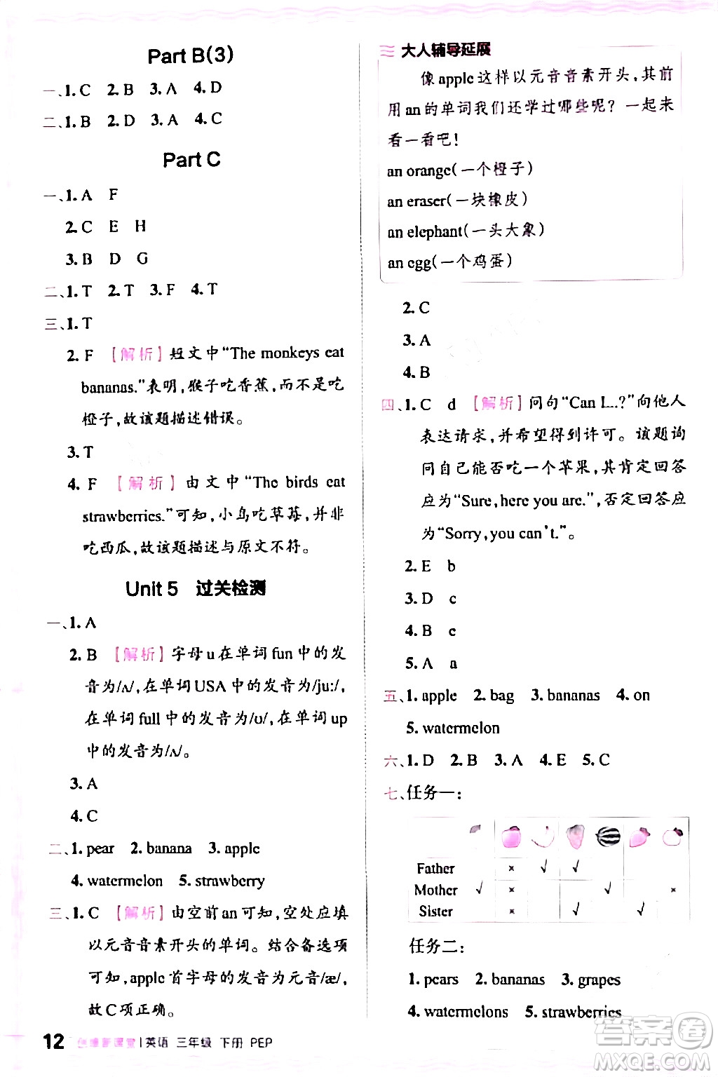 江西人民出版社2024年春王朝霞創(chuàng)維新課堂三年級(jí)英語下冊(cè)人教PEP版答案