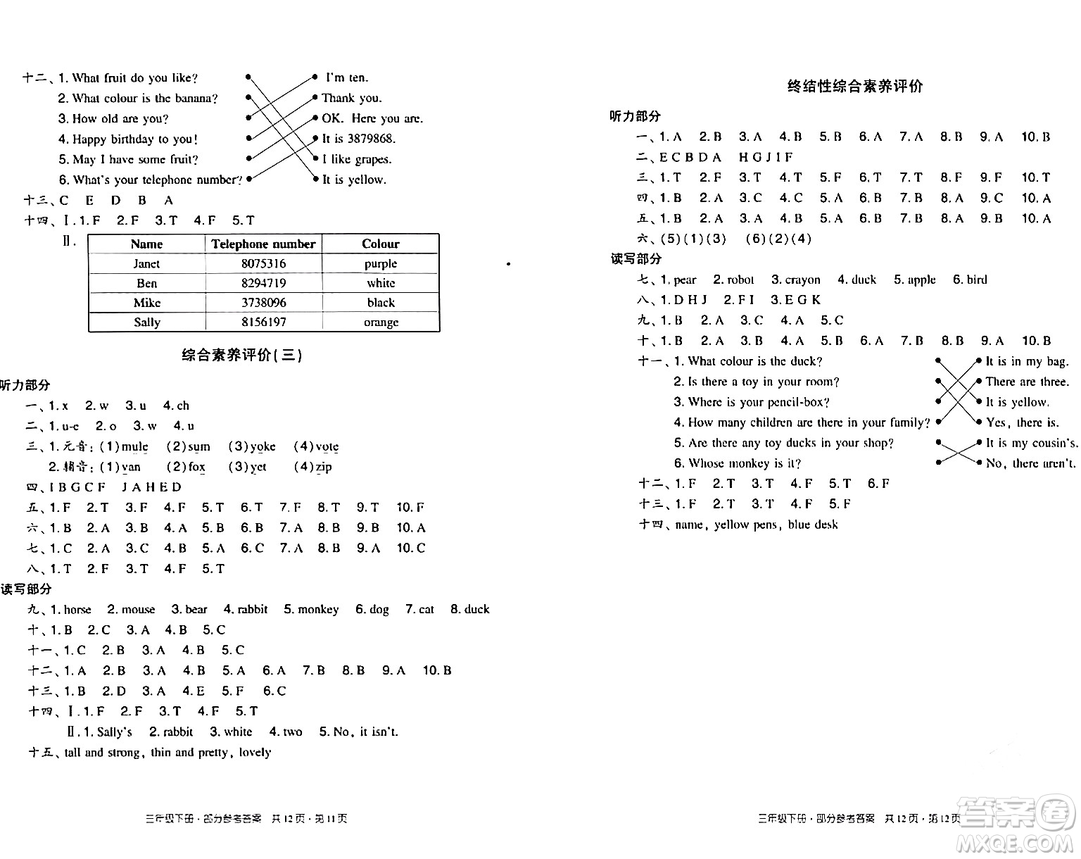 新世紀(jì)出版社2024年春王牌英語小學(xué)英語雙基同步導(dǎo)學(xué)導(dǎo)練三年級英語下冊廣州版答案