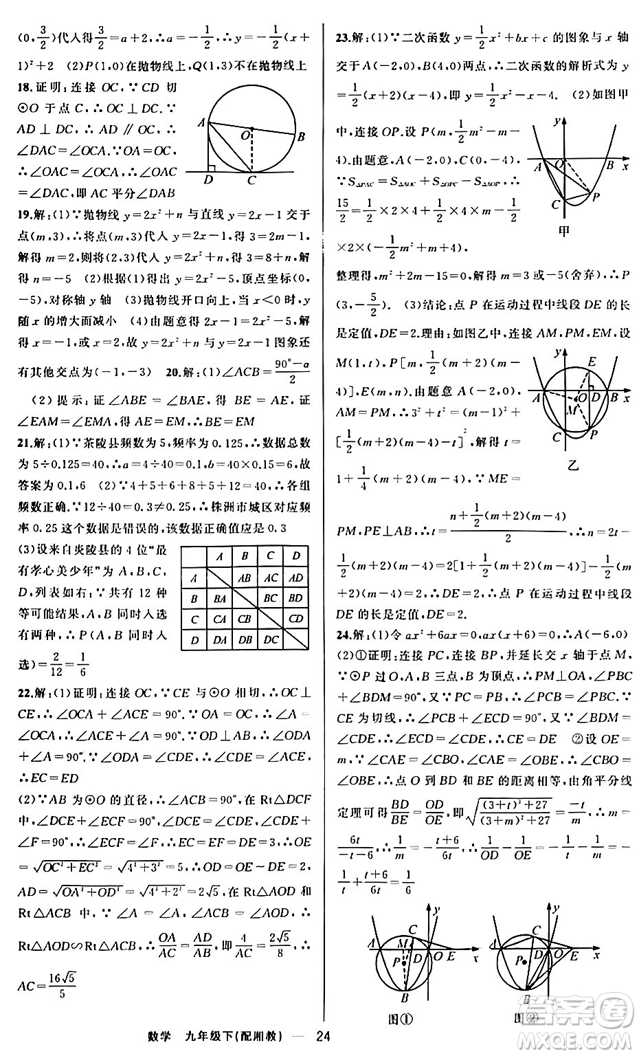 新疆青少年出版社2024年春四清導(dǎo)航九年級(jí)數(shù)學(xué)下冊(cè)人教版答案