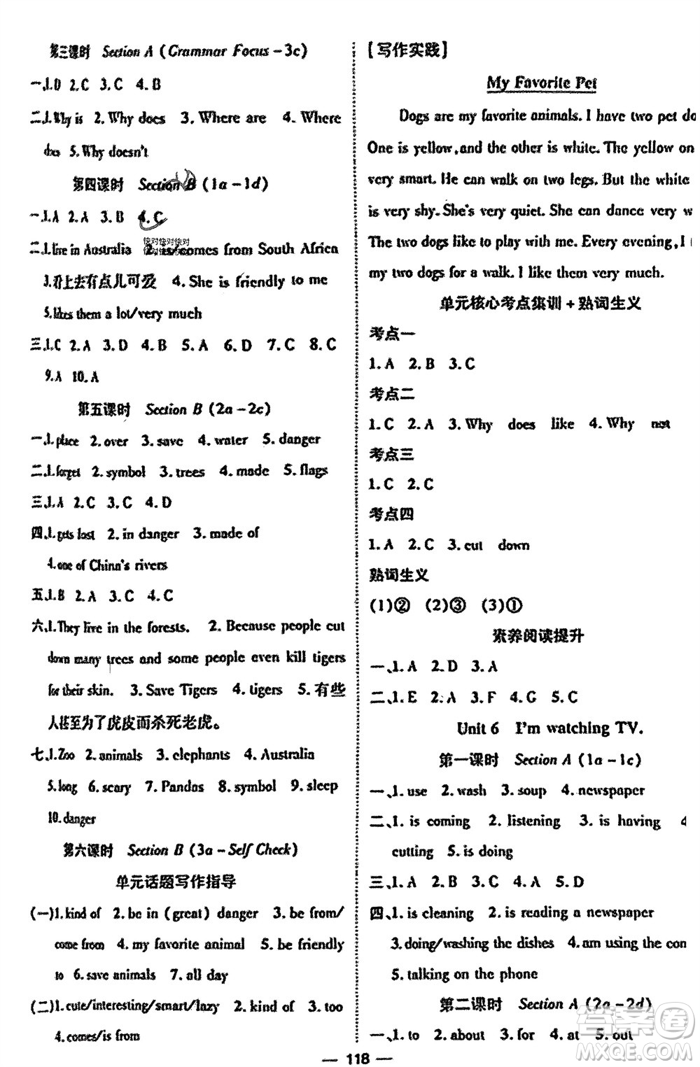 江西教育出版社2024年春精英新課堂三點(diǎn)分層作業(yè)七年級(jí)英語(yǔ)下冊(cè)人教版參考答案