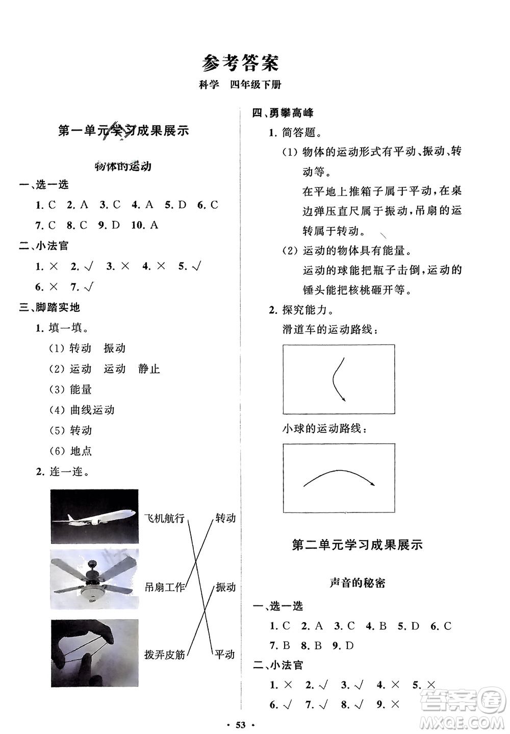 山東教育出版社2024年春小學同步練習冊分層指導四年級科學下冊通用版參考答案