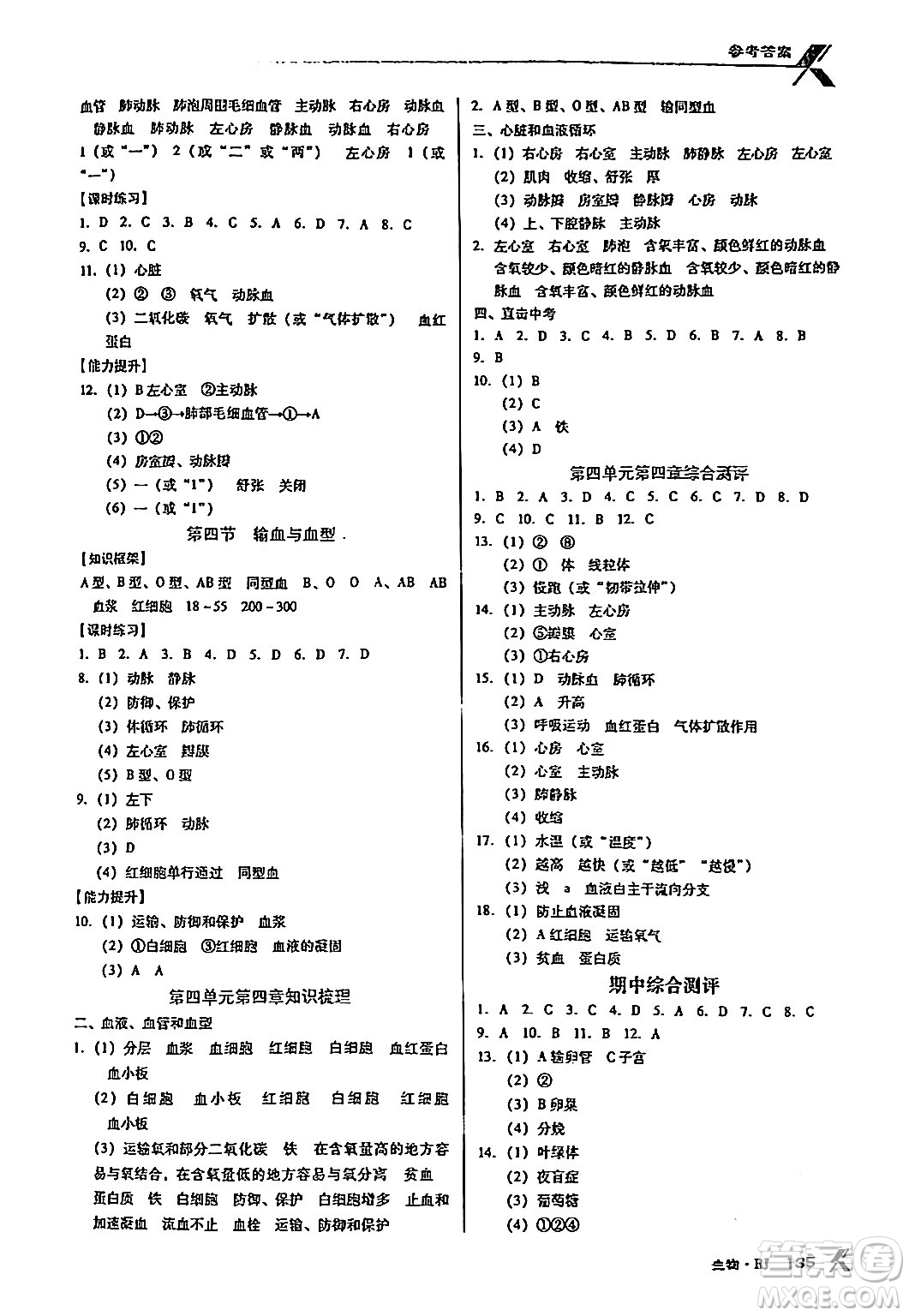 廣東經(jīng)濟出版社2024年春全優(yōu)點練課計劃七年級生物下冊人教版答案