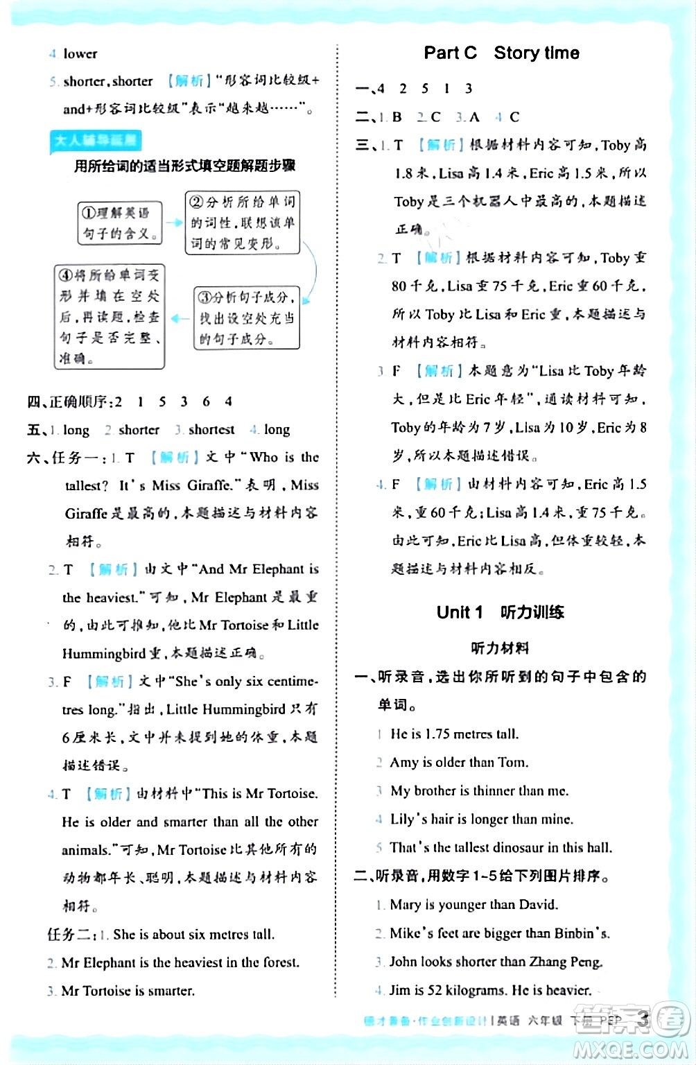 江西人民出版社2024年春王朝霞德才兼?zhèn)渥鳂I(yè)創(chuàng)新設計六年級英語下冊人教PEP版答案
