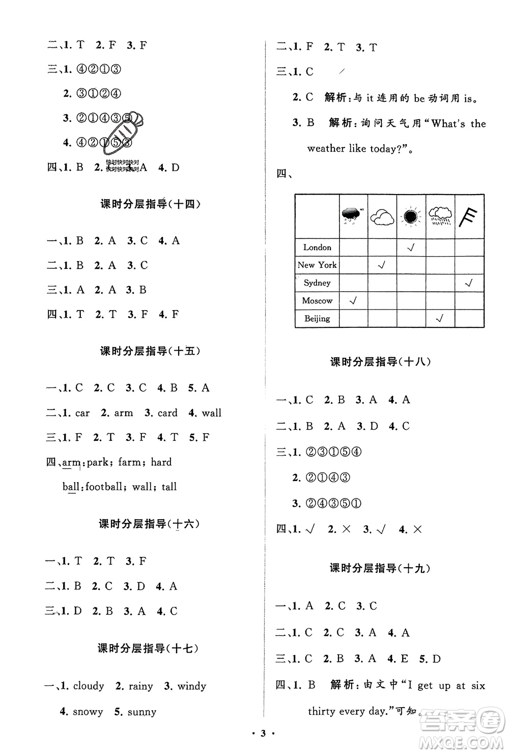 山東教育出版社2024年春小學(xué)同步練習(xí)冊(cè)分層指導(dǎo)四年級(jí)英語(yǔ)下冊(cè)人教版參考答案