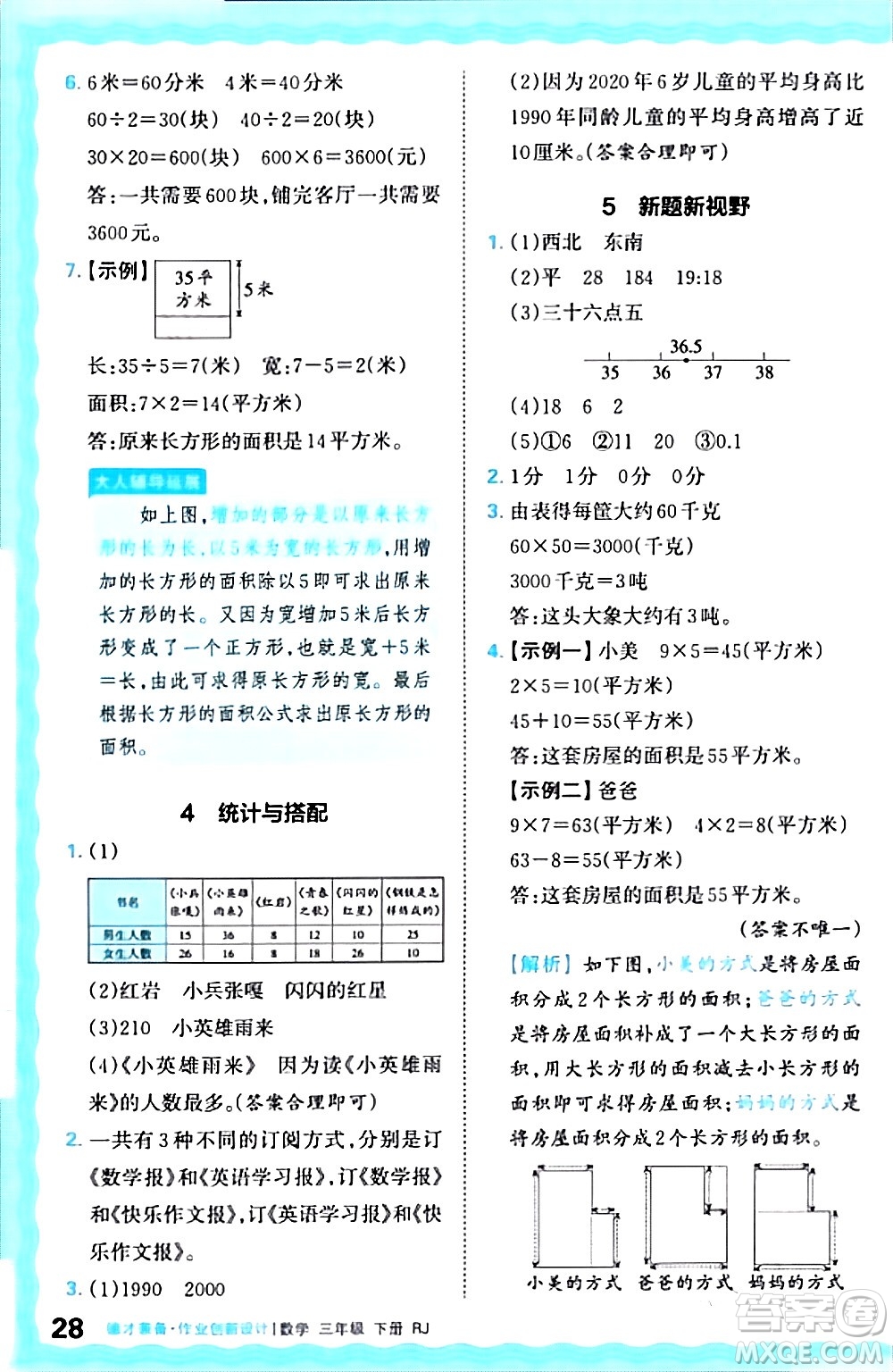 江西人民出版社2024年春王朝霞德才兼?zhèn)渥鳂I(yè)創(chuàng)新設(shè)計三年級數(shù)學(xué)下冊人教版答案