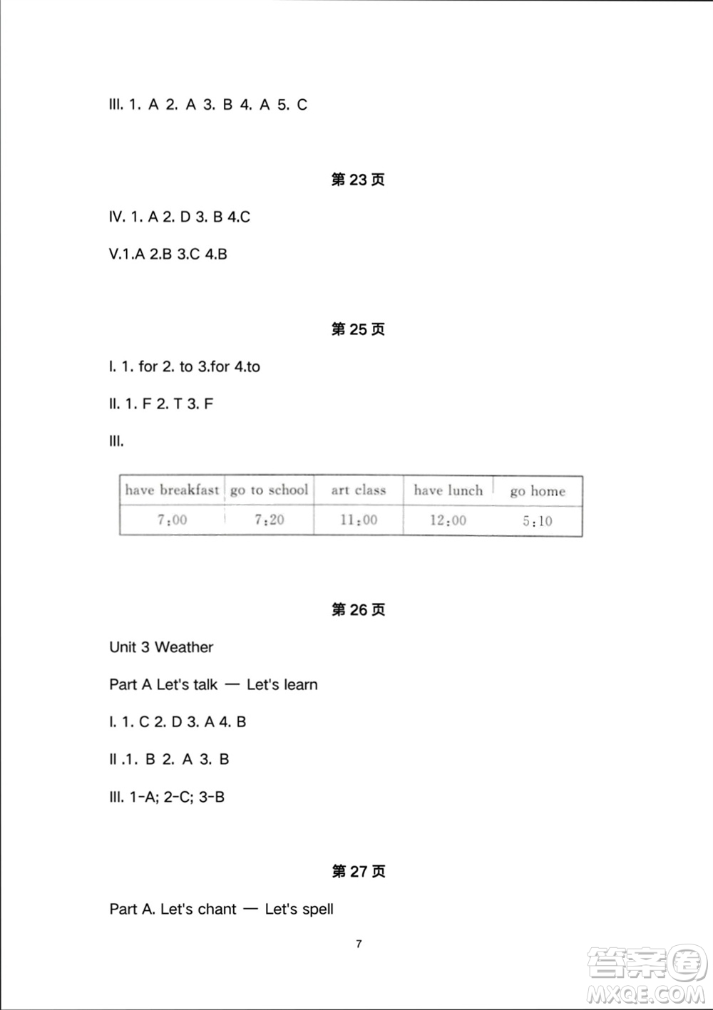 人民教育出版社2024年春同步輕松練習(xí)四年級(jí)英語下冊(cè)人教版參考答案