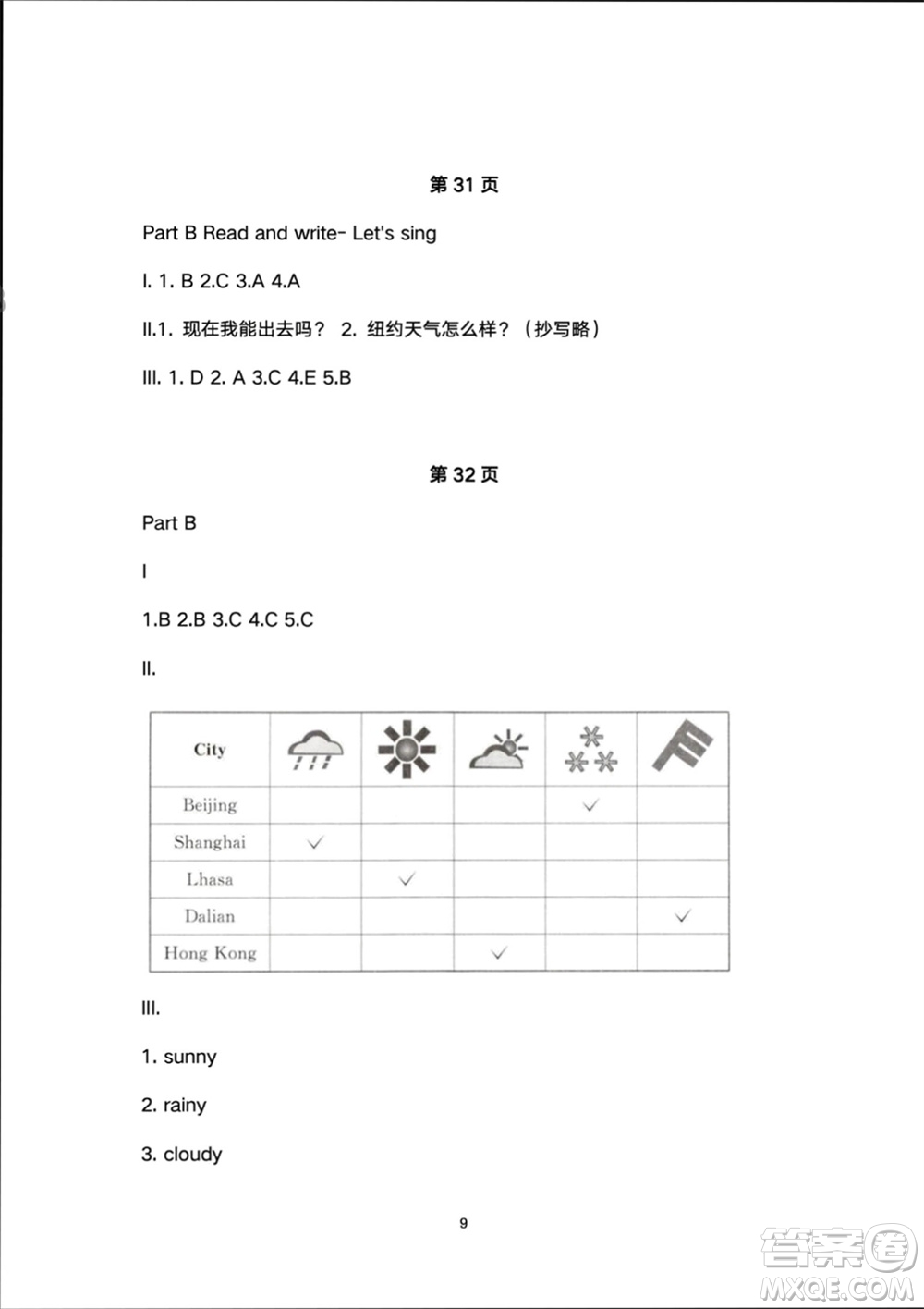 人民教育出版社2024年春同步輕松練習(xí)四年級(jí)英語下冊(cè)人教版參考答案