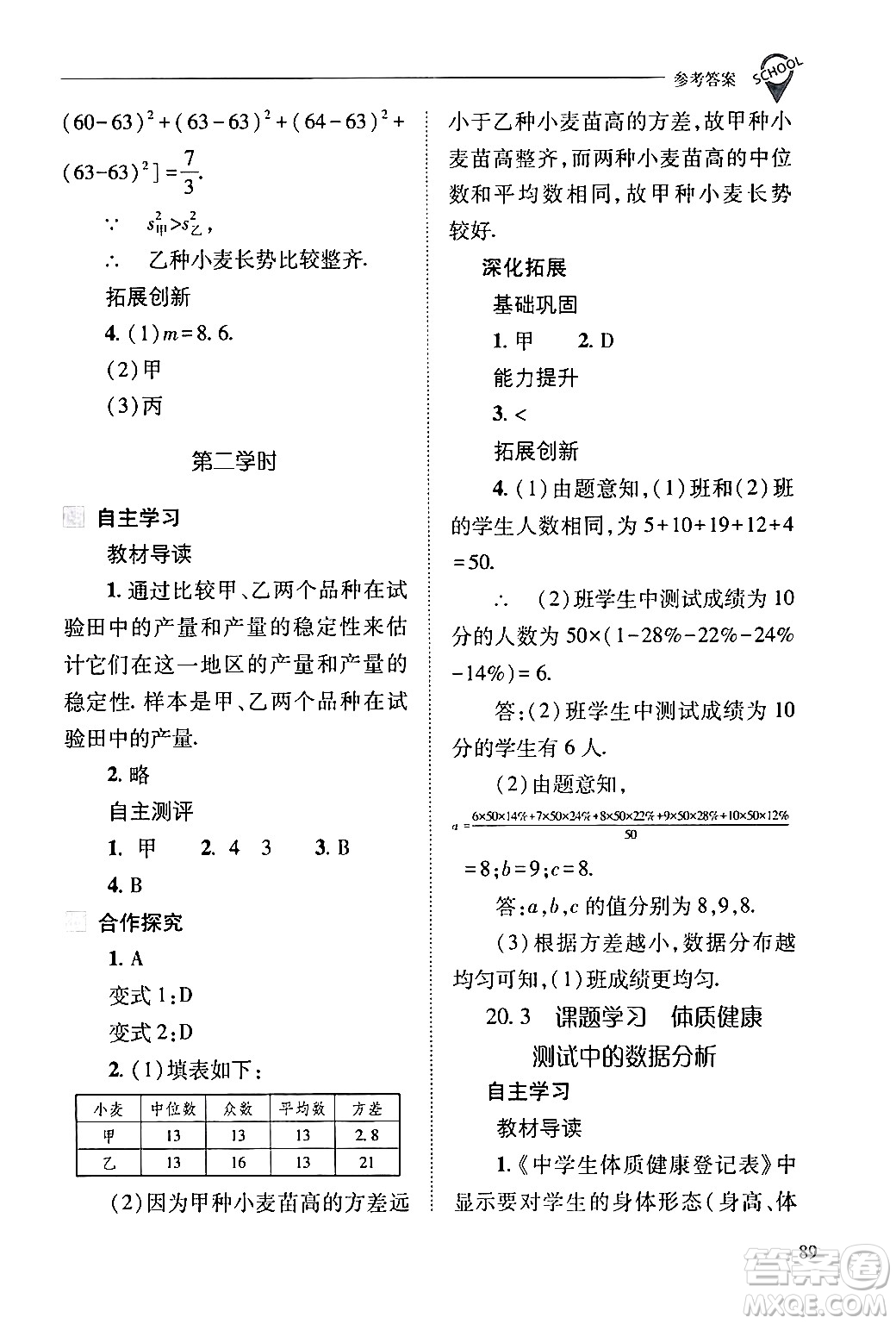 山西教育出版社2024年春新課程問題解決導(dǎo)學(xué)方案八年級數(shù)學(xué)下冊人教版答案