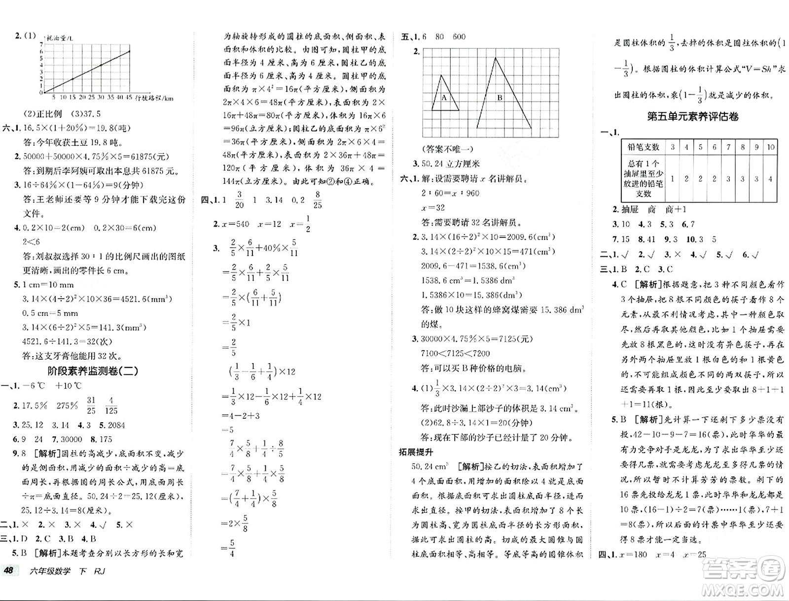 新疆青少年出版社2024年春海淀單元測(cè)試AB卷六年級(jí)數(shù)學(xué)下冊(cè)人教版答案