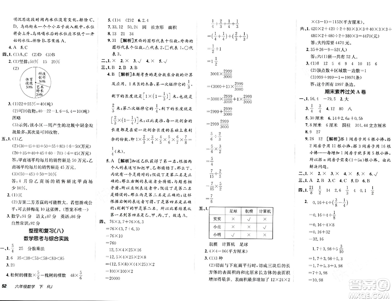新疆青少年出版社2024年春海淀單元測(cè)試AB卷六年級(jí)數(shù)學(xué)下冊(cè)人教版答案