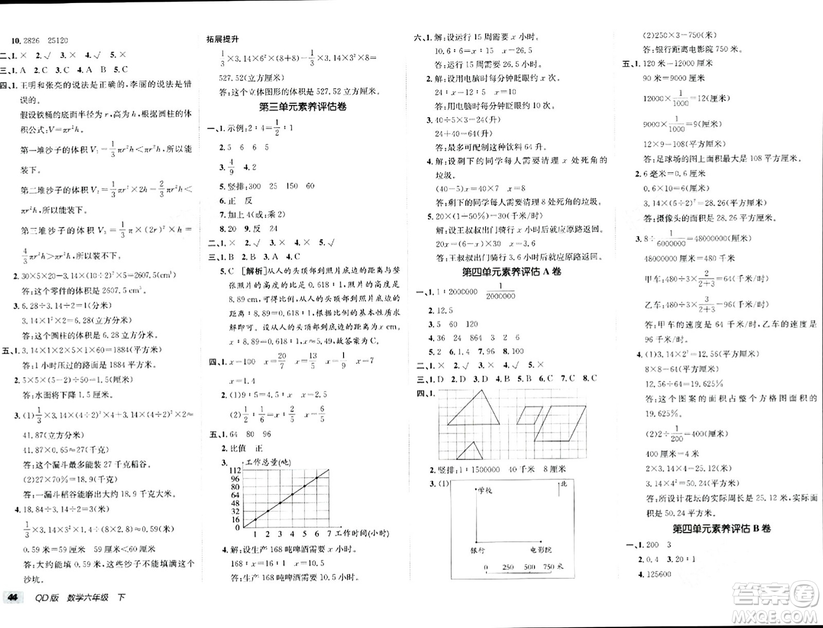 新疆青少年出版社2024年春海淀單元測試AB卷六年級數(shù)學(xué)下冊青島版答案