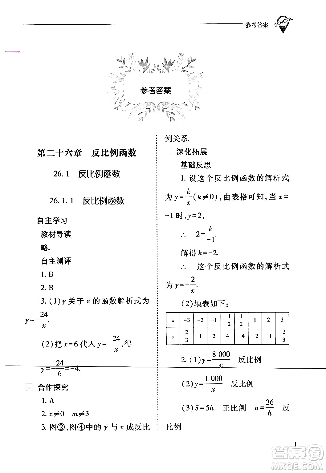 山西教育出版社2024年春新課程問題解決導(dǎo)學(xué)方案九年級(jí)數(shù)學(xué)下冊(cè)人教版答案