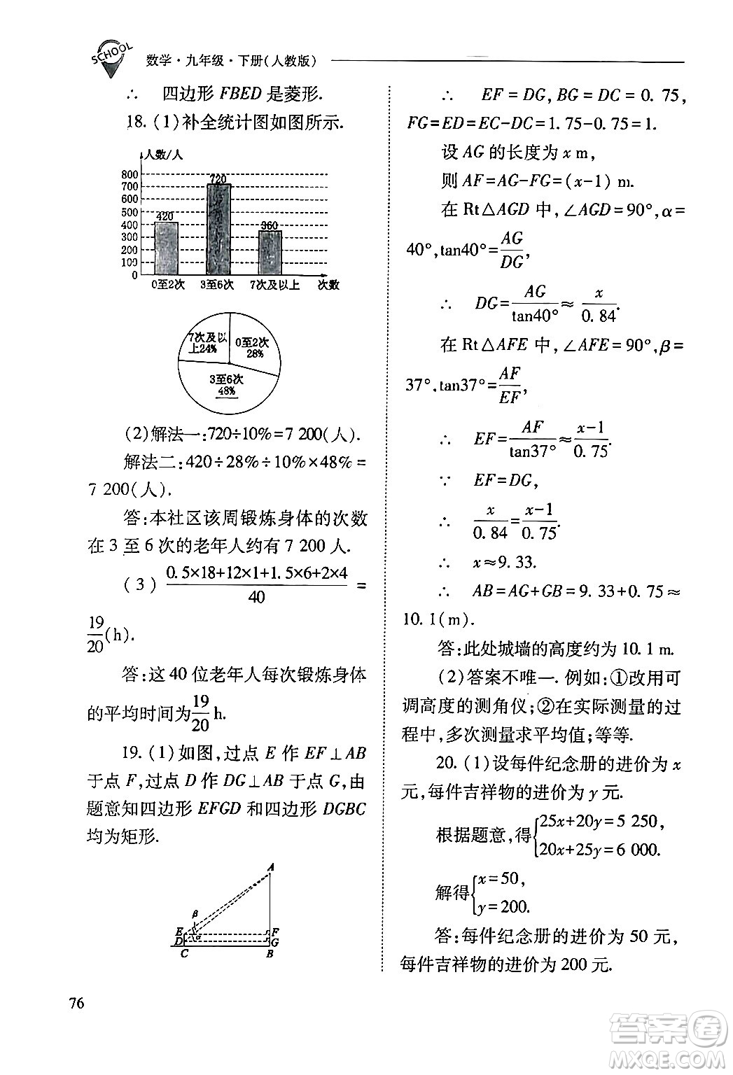山西教育出版社2024年春新課程問題解決導(dǎo)學(xué)方案九年級(jí)數(shù)學(xué)下冊(cè)人教版答案
