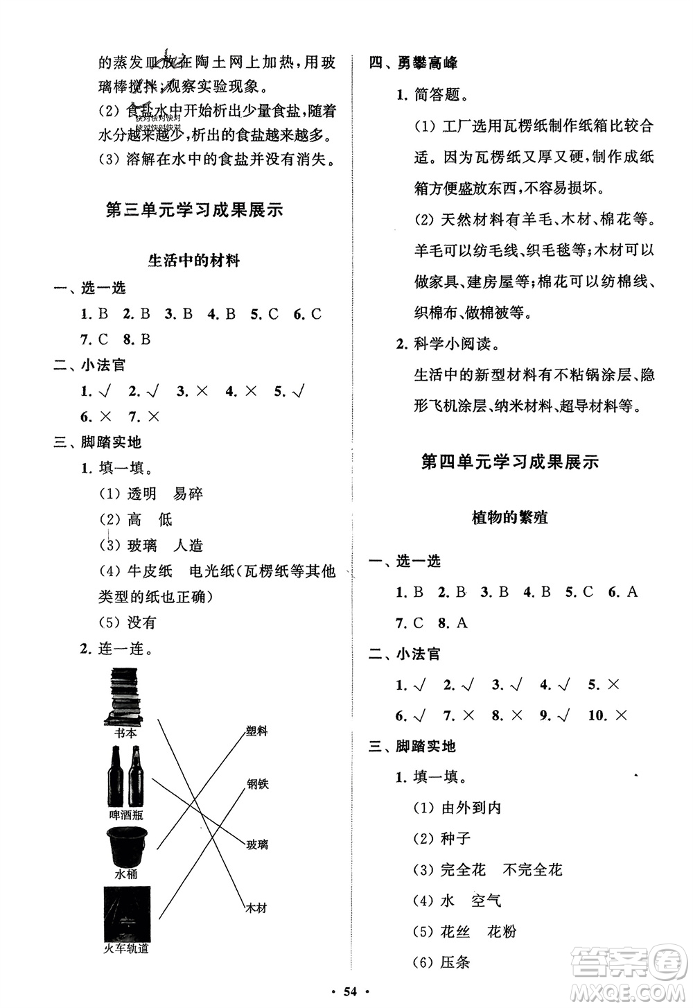 山東教育出版社2024年春小學(xué)同步練習(xí)冊(cè)分層指導(dǎo)三年級(jí)科學(xué)下冊(cè)通用版參考答案