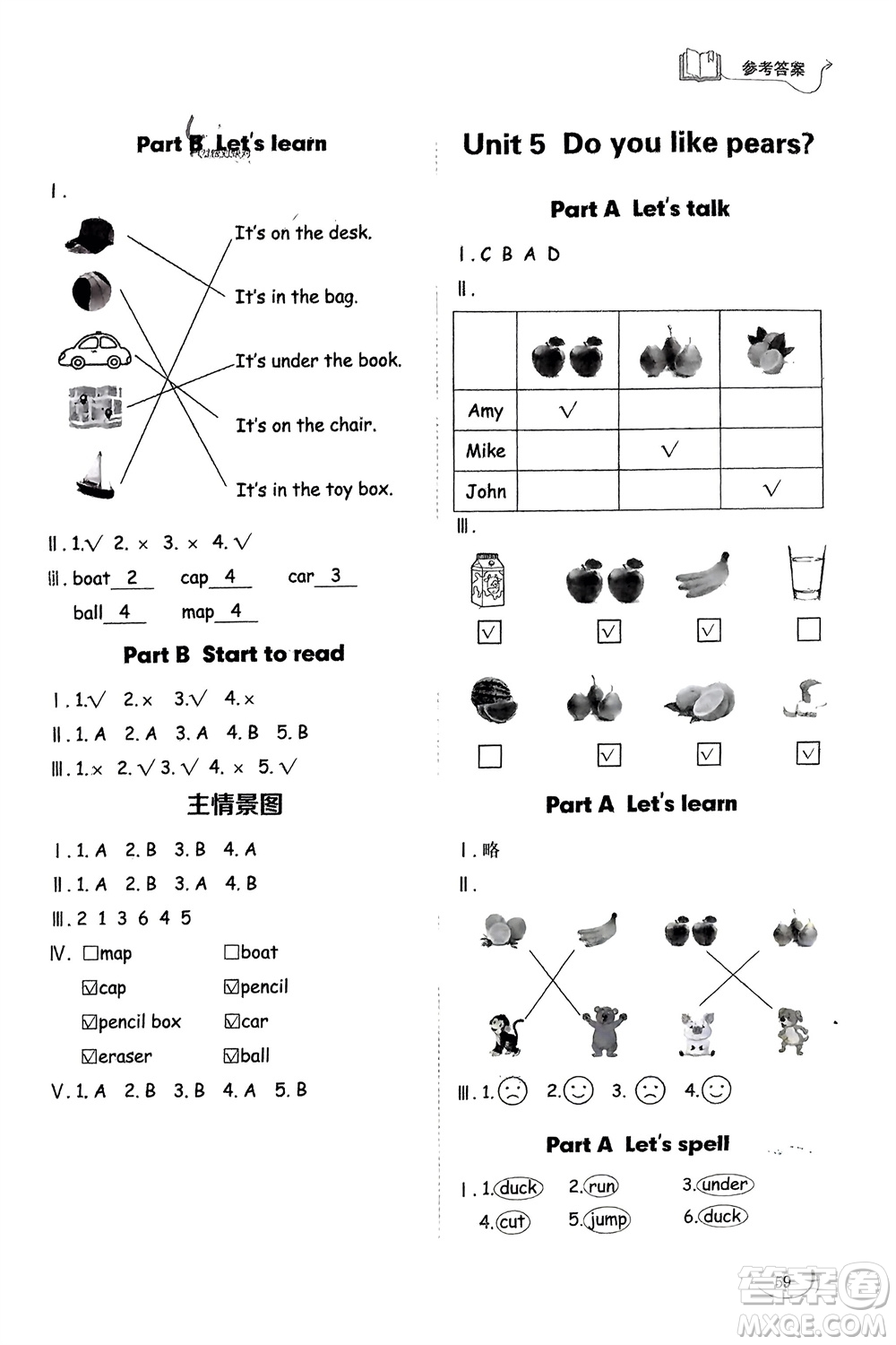 山東技術(shù)出版社2024年春小學(xué)同步練習(xí)冊三年級英語下冊人教版山東專版參考答案