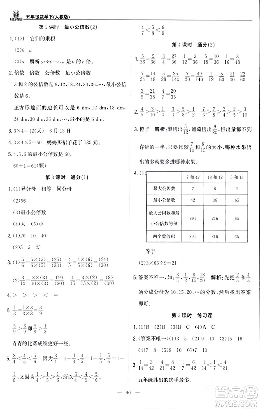 北京教育出版社2024年春1+1輕巧奪冠優(yōu)化訓(xùn)練五年級數(shù)學(xué)下冊人教版答案
