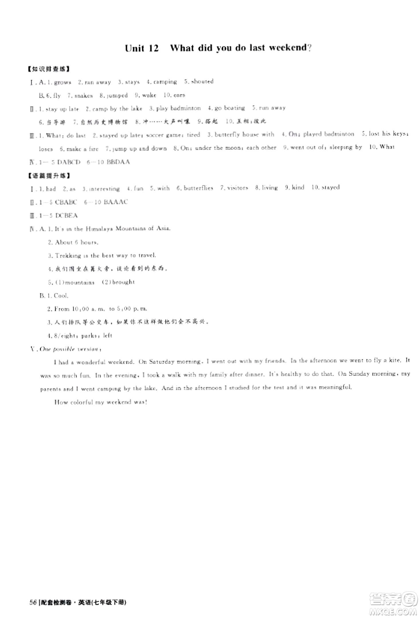 青島出版社2024年春新課堂學(xué)習(xí)與探究七年級(jí)英語(yǔ)下冊(cè)通用版答案