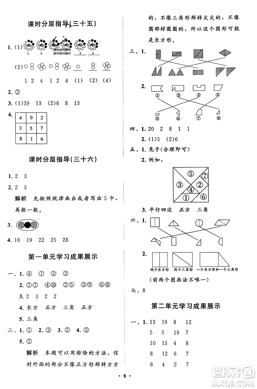 山東教育出版社2024年春小學(xué)同步練習冊分層指導(dǎo)一年級數(shù)學(xué)下冊人教版參考答案