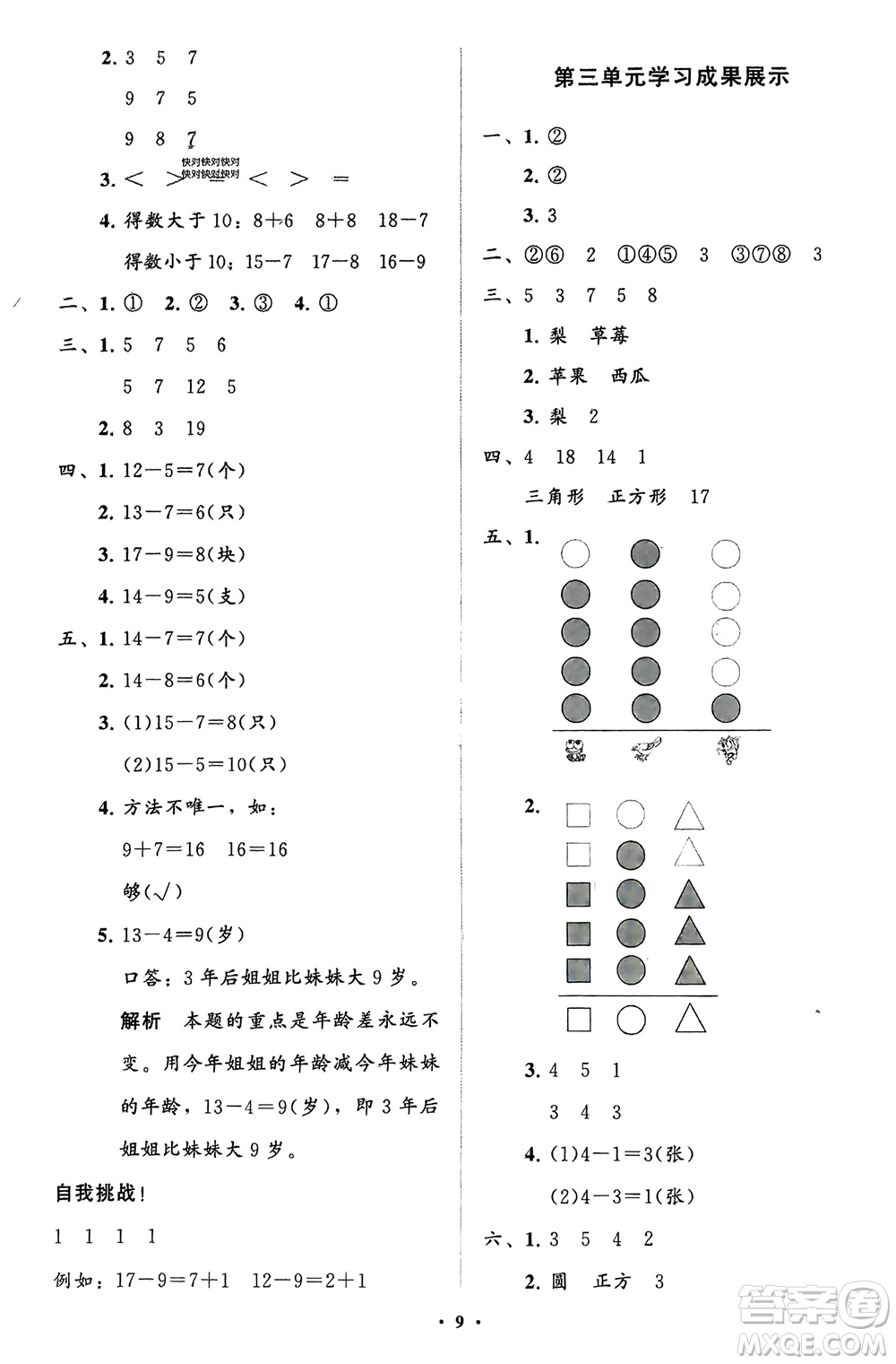 山東教育出版社2024年春小學(xué)同步練習冊分層指導(dǎo)一年級數(shù)學(xué)下冊人教版參考答案
