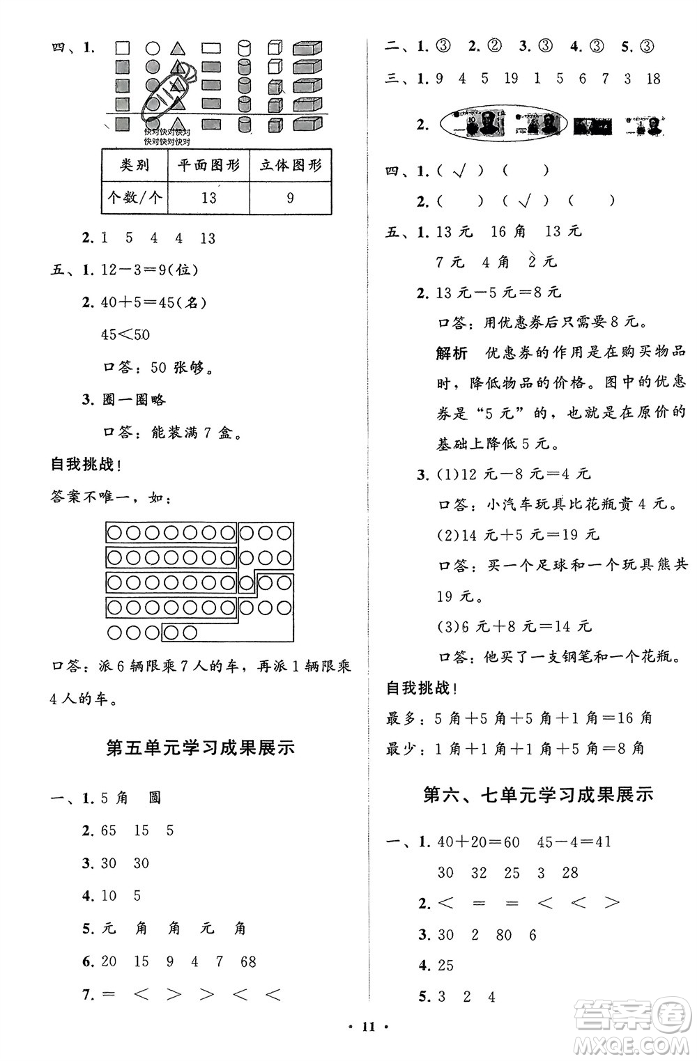 山東教育出版社2024年春小學(xué)同步練習冊分層指導(dǎo)一年級數(shù)學(xué)下冊人教版參考答案