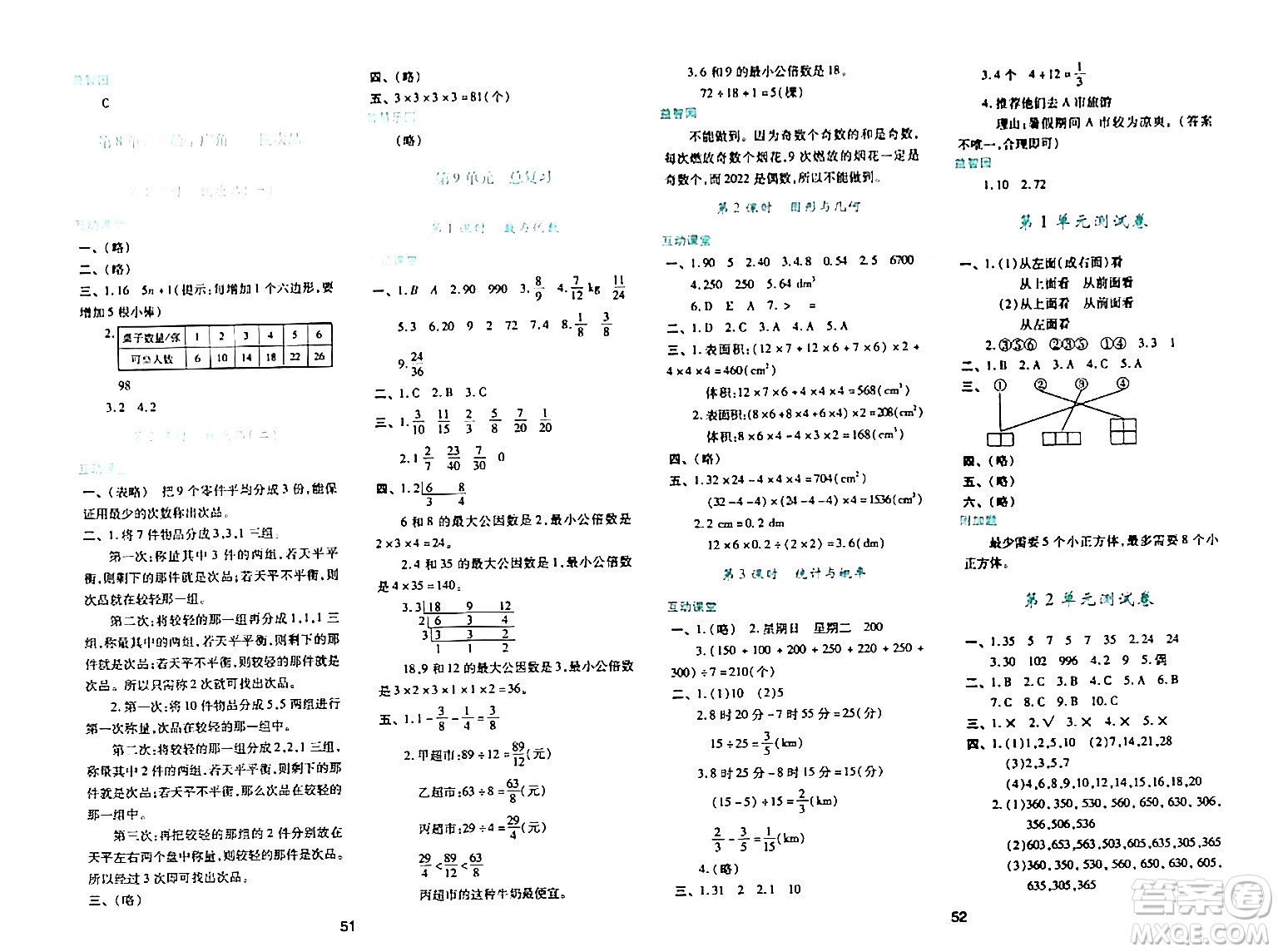 陜西人民教育出版社2024年春學(xué)習(xí)與評價(jià)五年級數(shù)學(xué)下冊人教版答案
