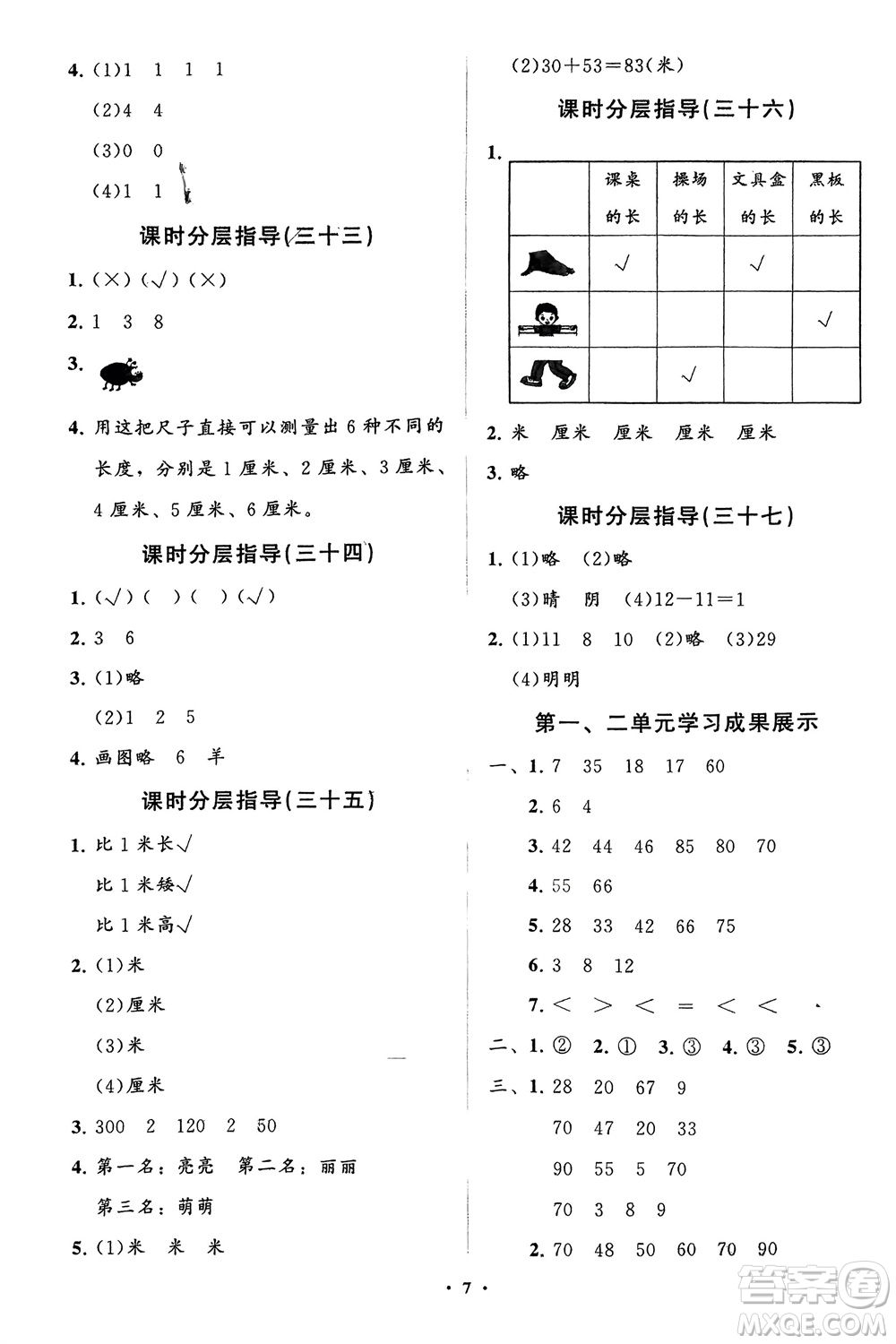 山東教育出版社2024年春小學同步練習冊分層指導一年級數(shù)學下冊五四制通用版參考答案