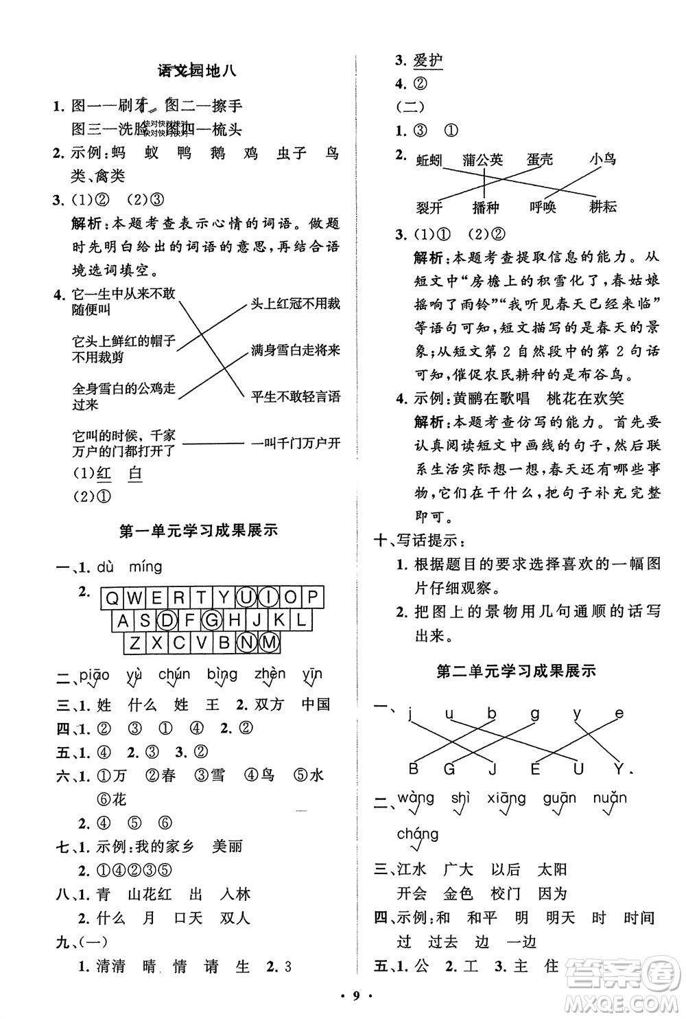 山東教育出版社2024年春小學(xué)同步練習(xí)冊分層指導(dǎo)一年級語文下冊五四制通用版參考答案