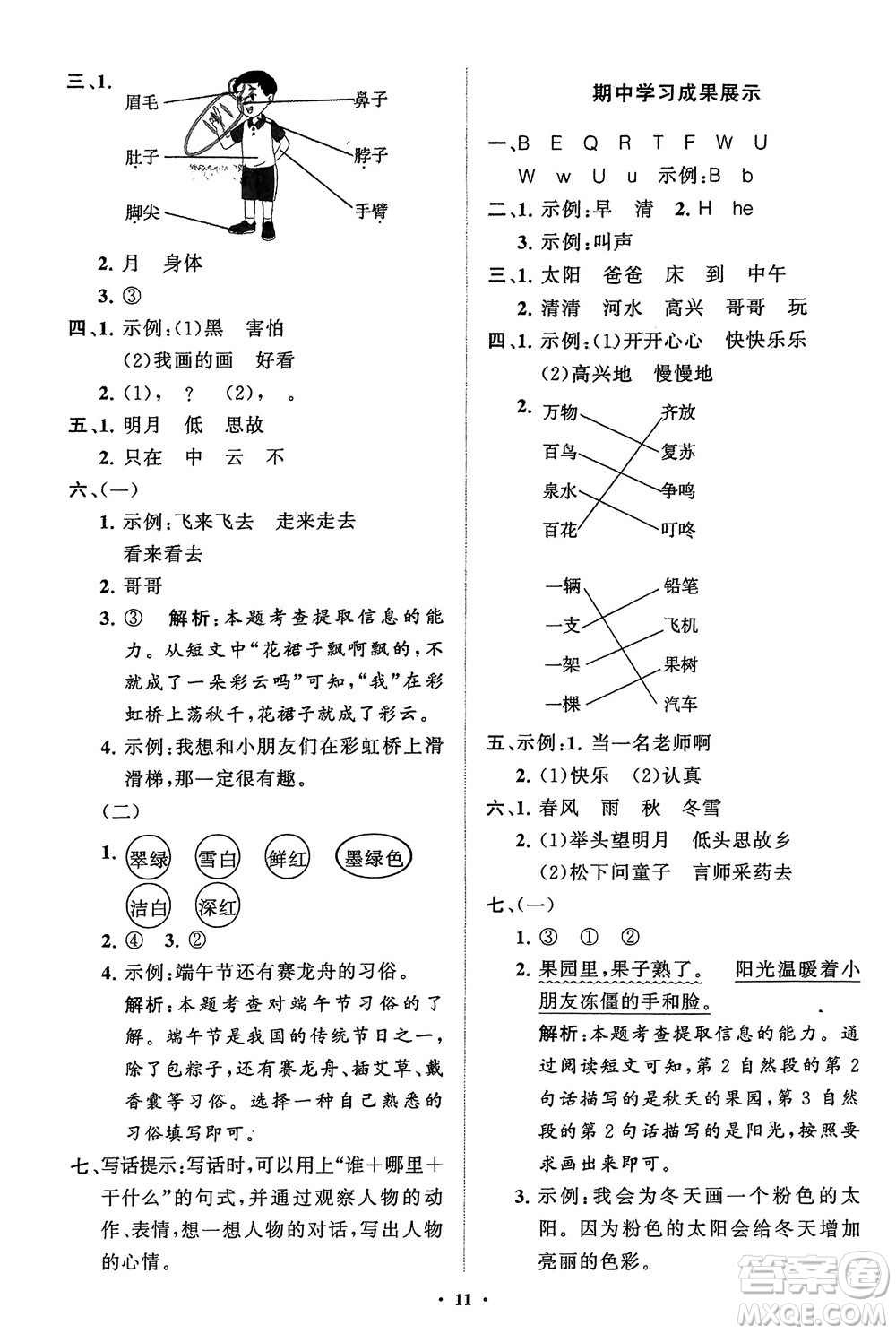 山東教育出版社2024年春小學(xué)同步練習(xí)冊分層指導(dǎo)一年級語文下冊五四制通用版參考答案