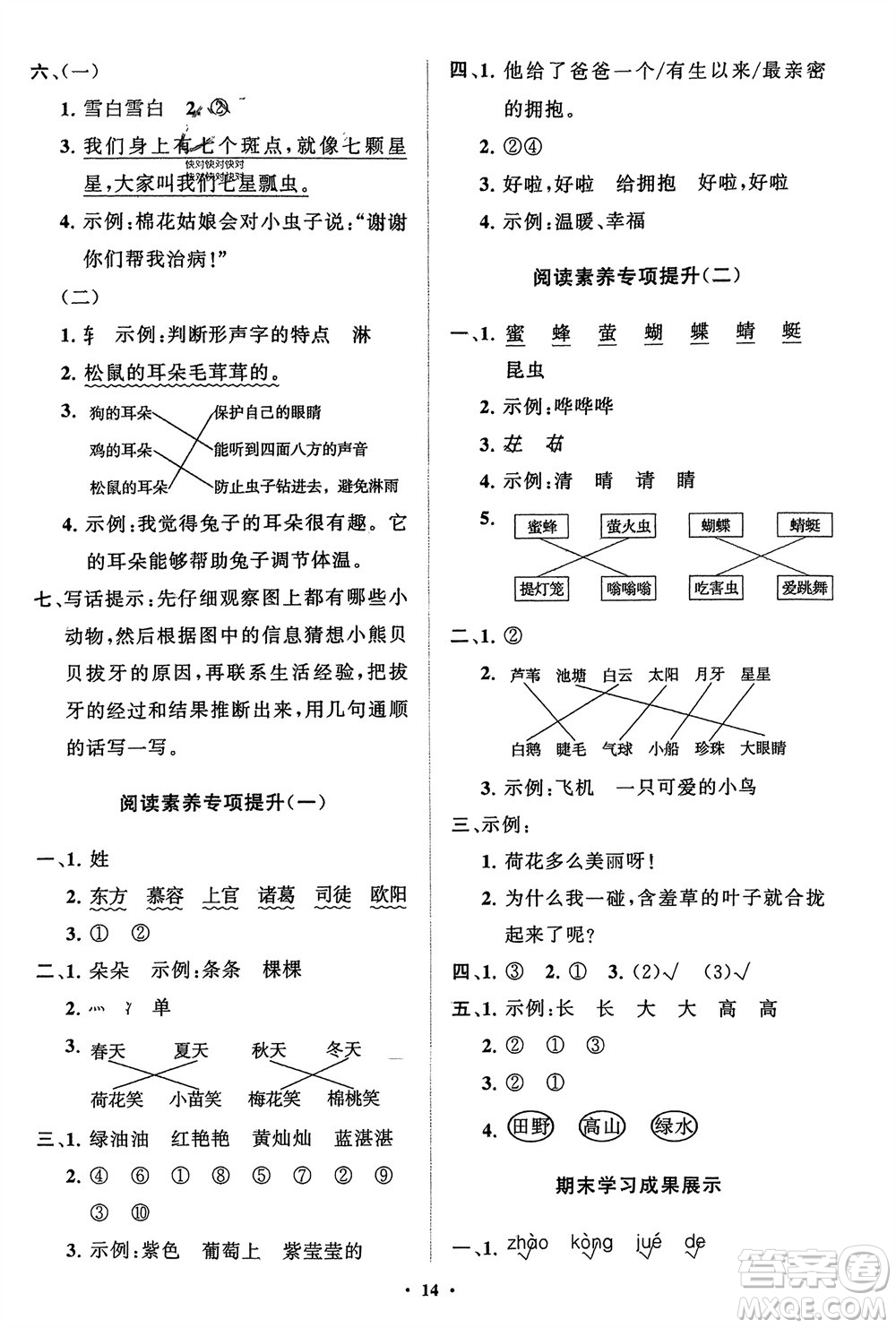 山東教育出版社2024年春小學(xué)同步練習(xí)冊分層指導(dǎo)一年級語文下冊五四制通用版參考答案