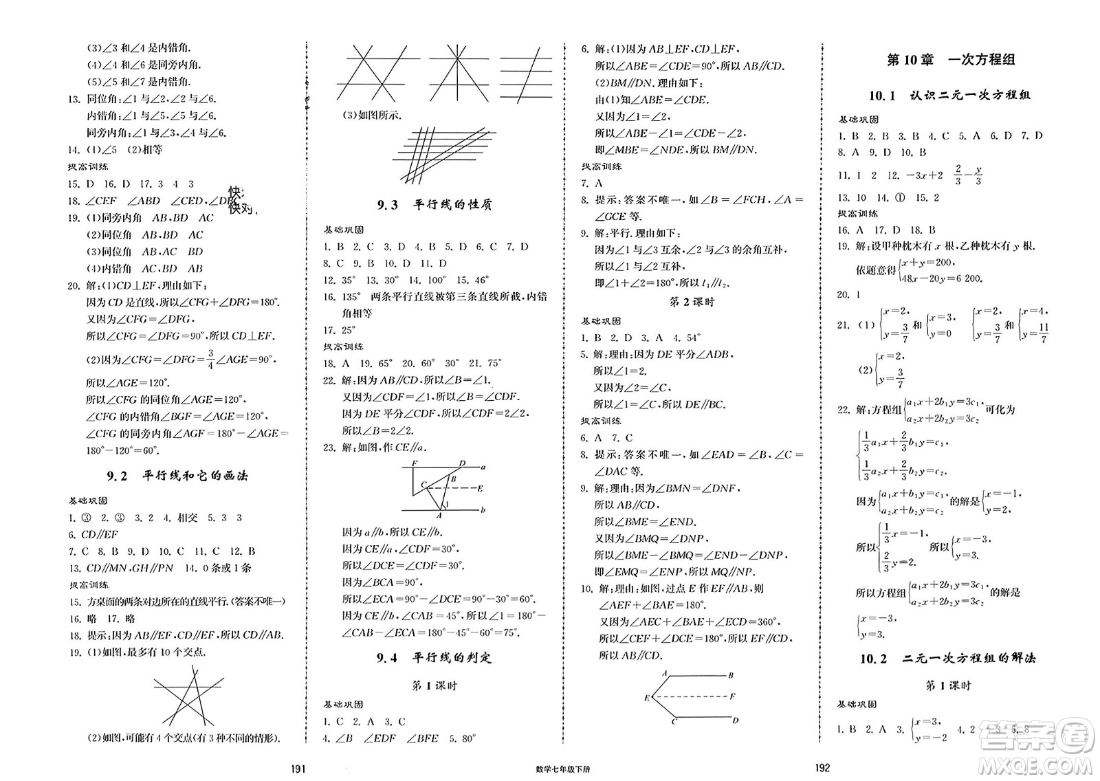 山東科學(xué)技術(shù)出版社2024年春同步練習(xí)冊配套單元檢測卷七年級數(shù)學(xué)下冊通用版參考答案