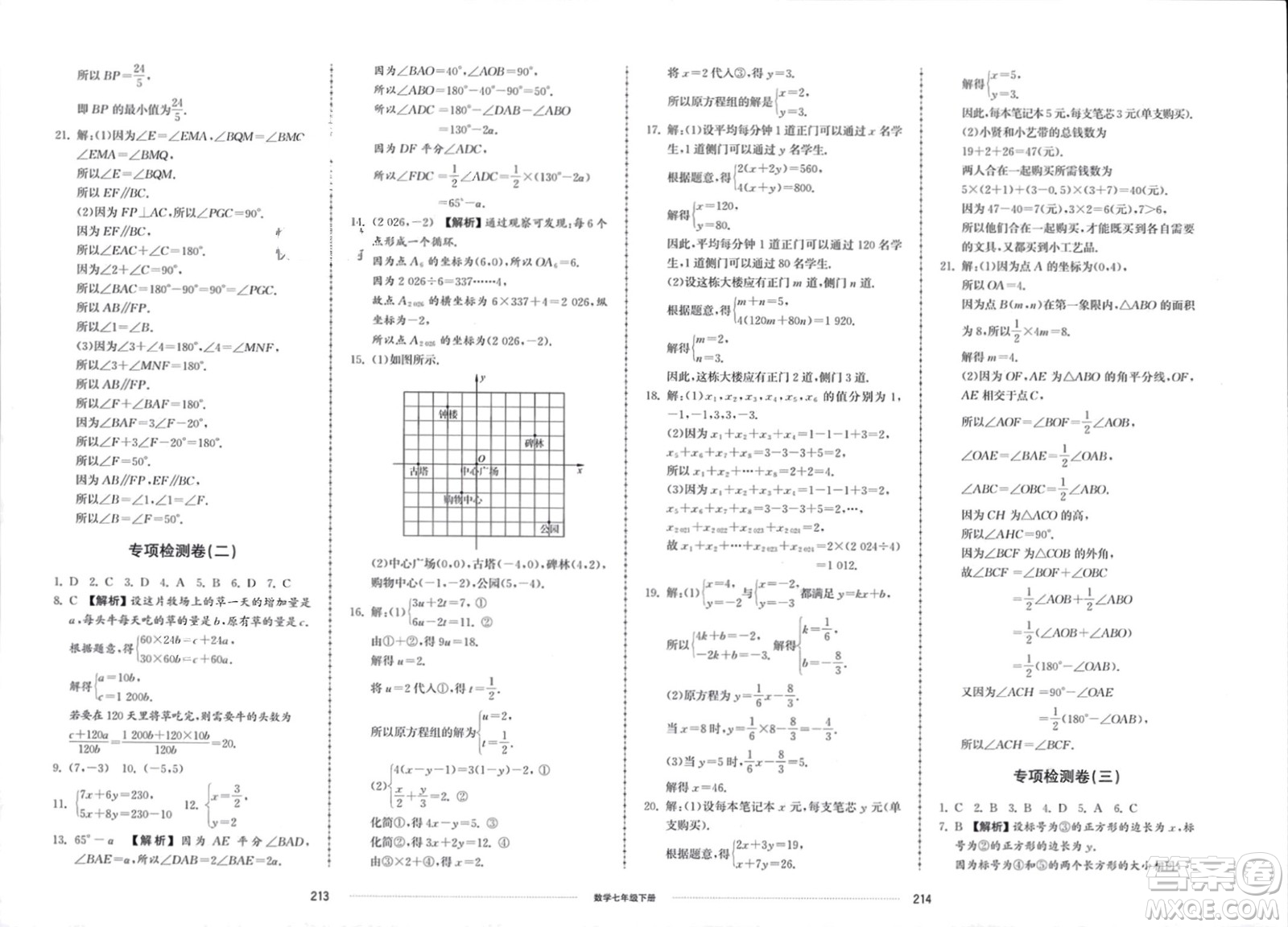 山東科學(xué)技術(shù)出版社2024年春同步練習(xí)冊配套單元檢測卷七年級數(shù)學(xué)下冊通用版參考答案